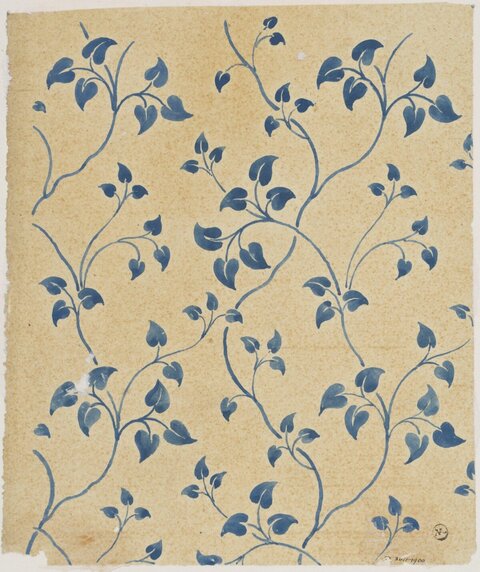 Blue Ivy Vine Pattern on Vintage Paper