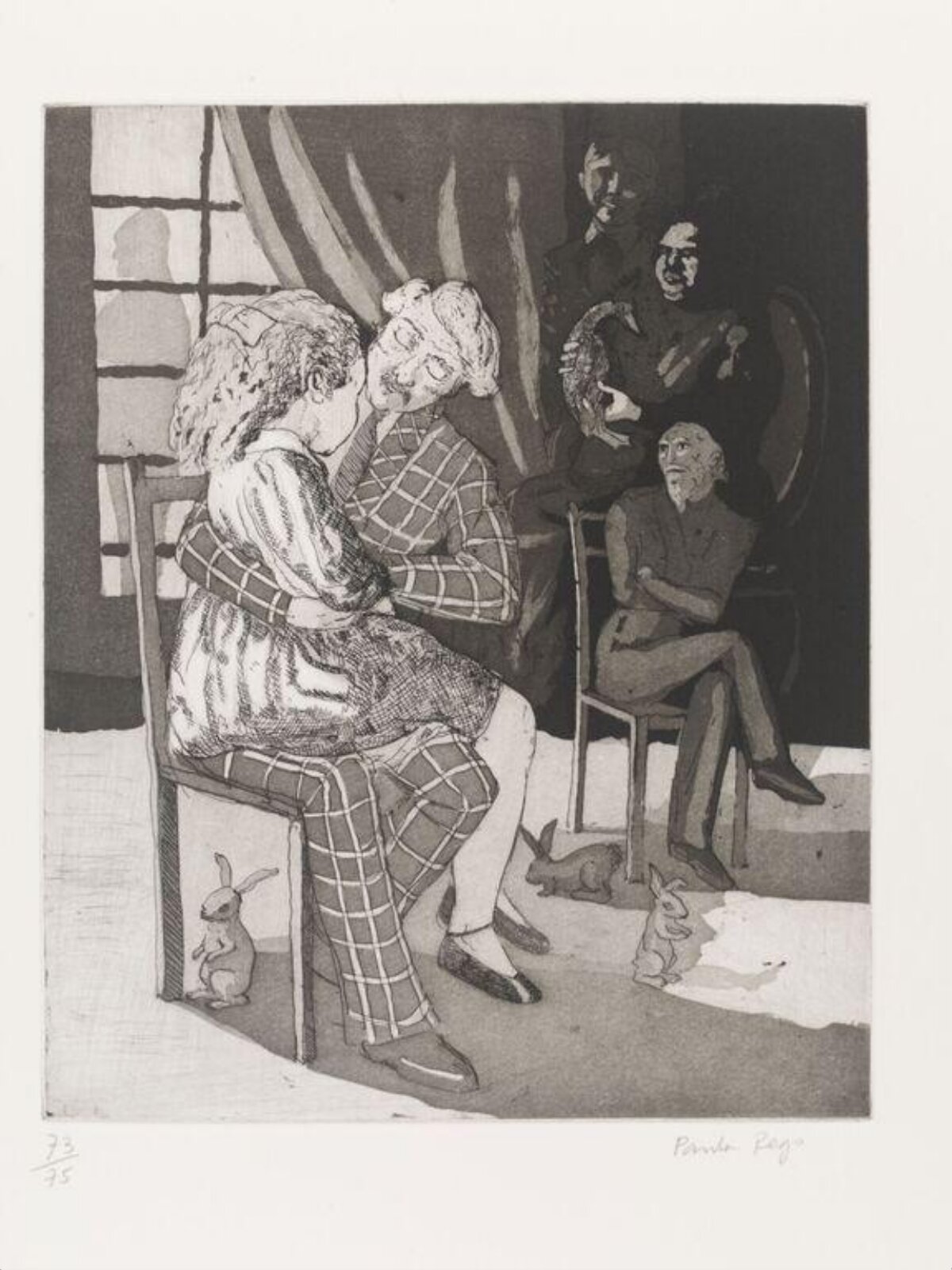 Interior Scene with Couple and Rabbits