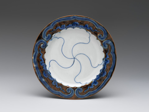 Blue and Brown Decorated Porcelain Plate