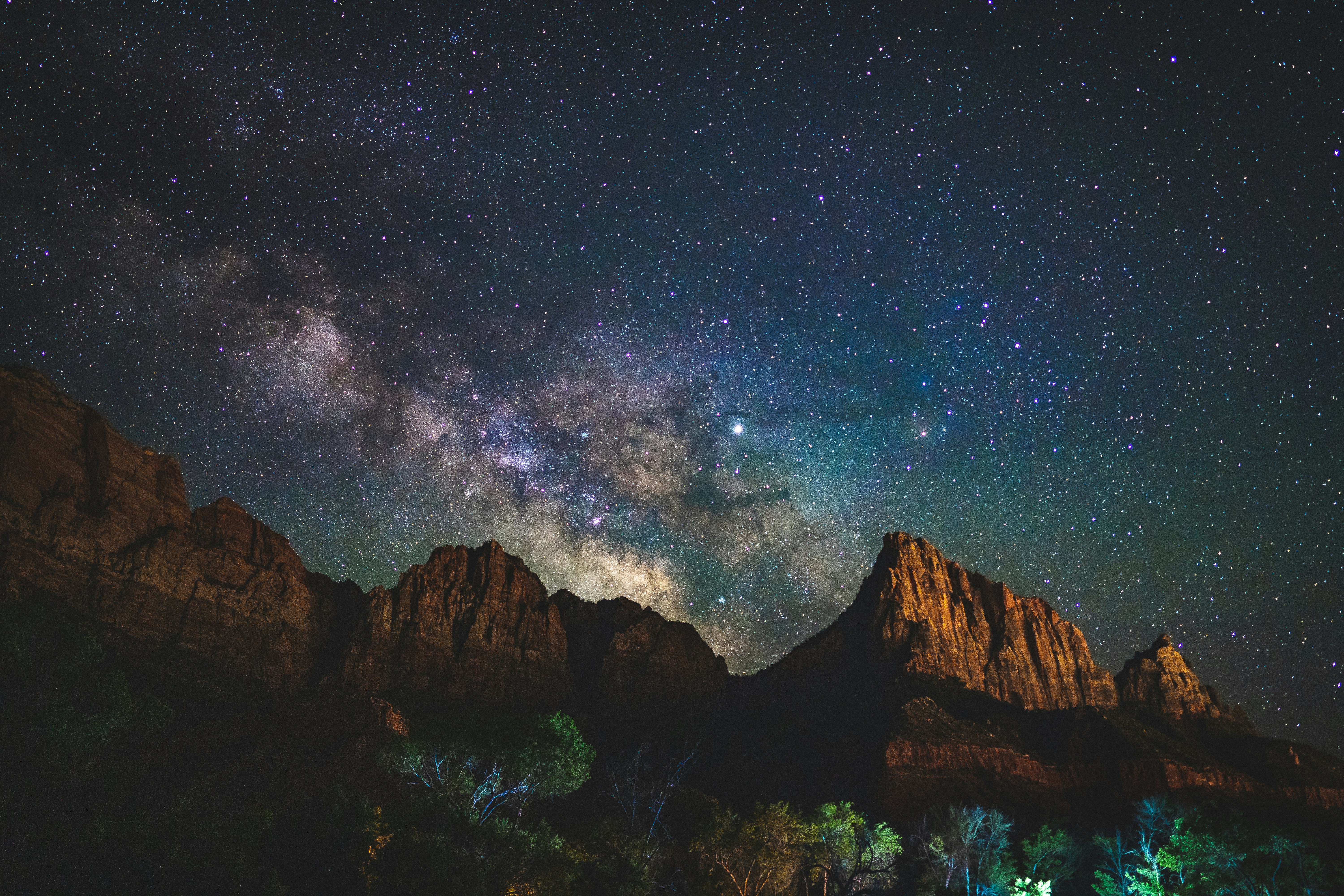 Milky Way Over Mountain Cliffs at Night