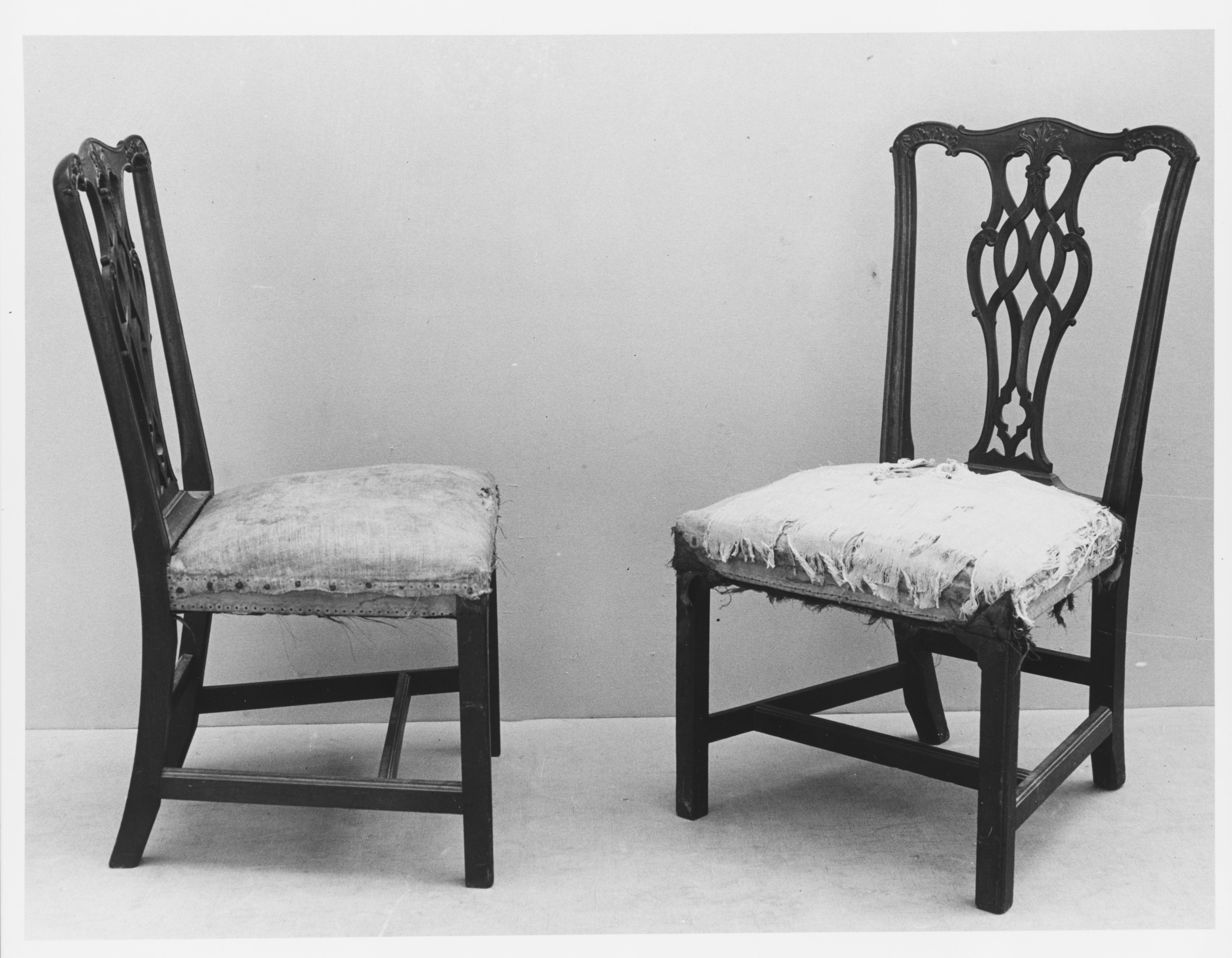 Two Worn Antique Wooden Side Chairs