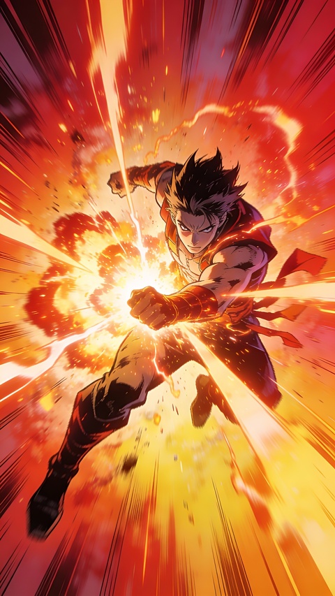 Anime Warrior's Fiery Punch Attack