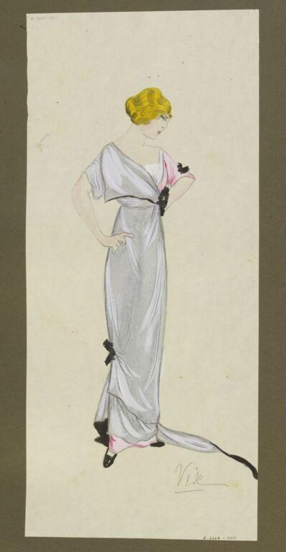 Vintage Gray Gown Fashion Sketch