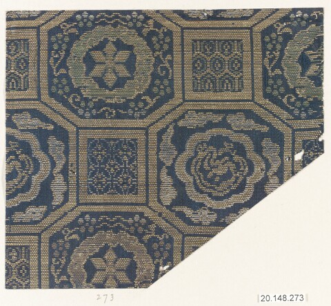 Blue and Gold Woven Textile Fragment