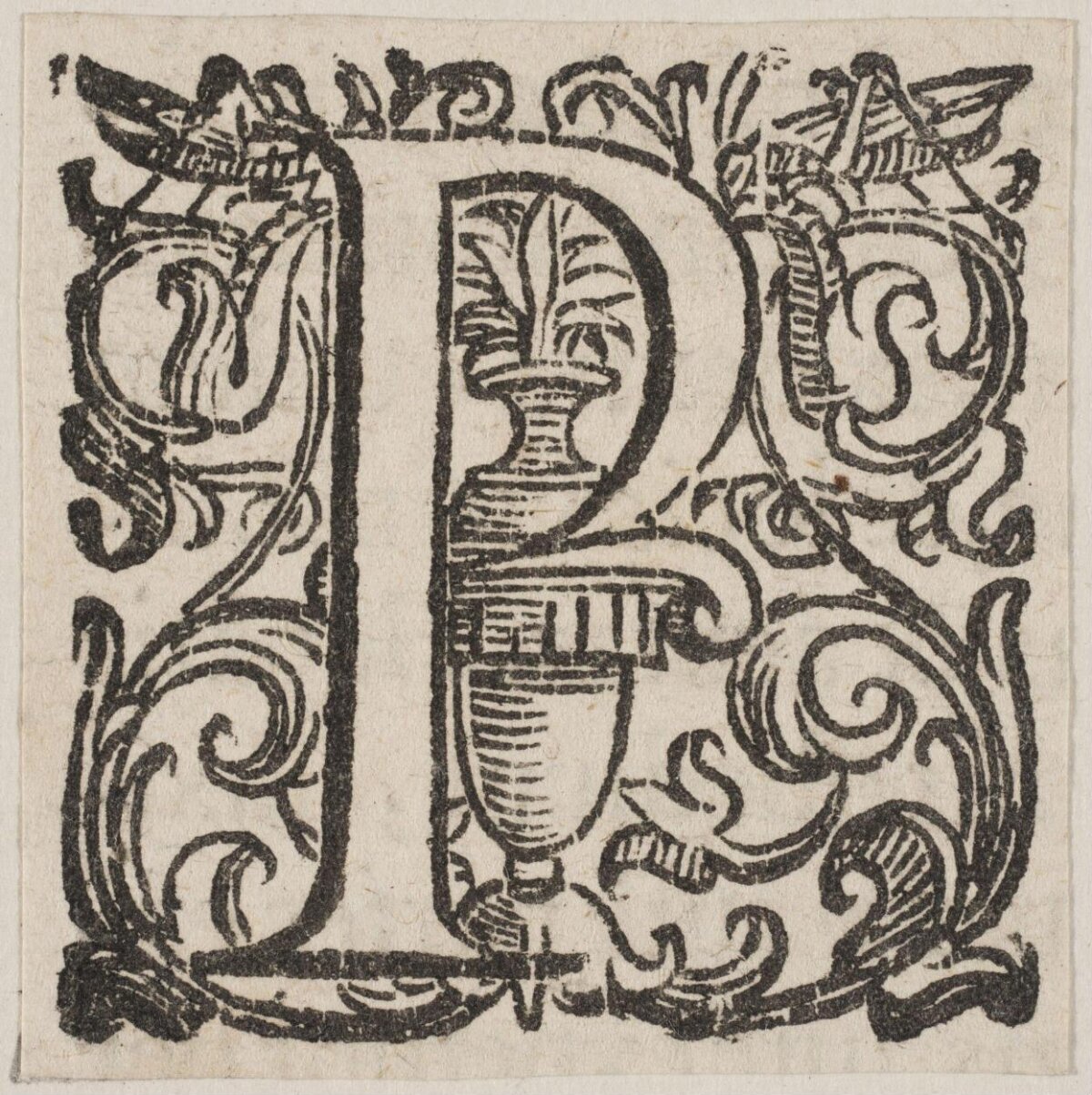 Woodcut Decorated Initial Letter P
