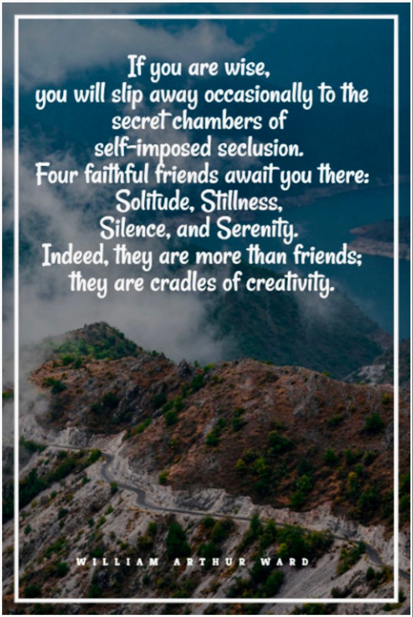 Solitude Quote Over Misty Mountain Landscape
