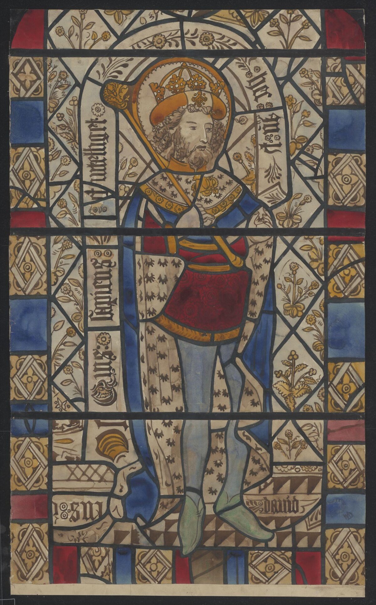 Crowned King Medieval Stained Glass Drawing