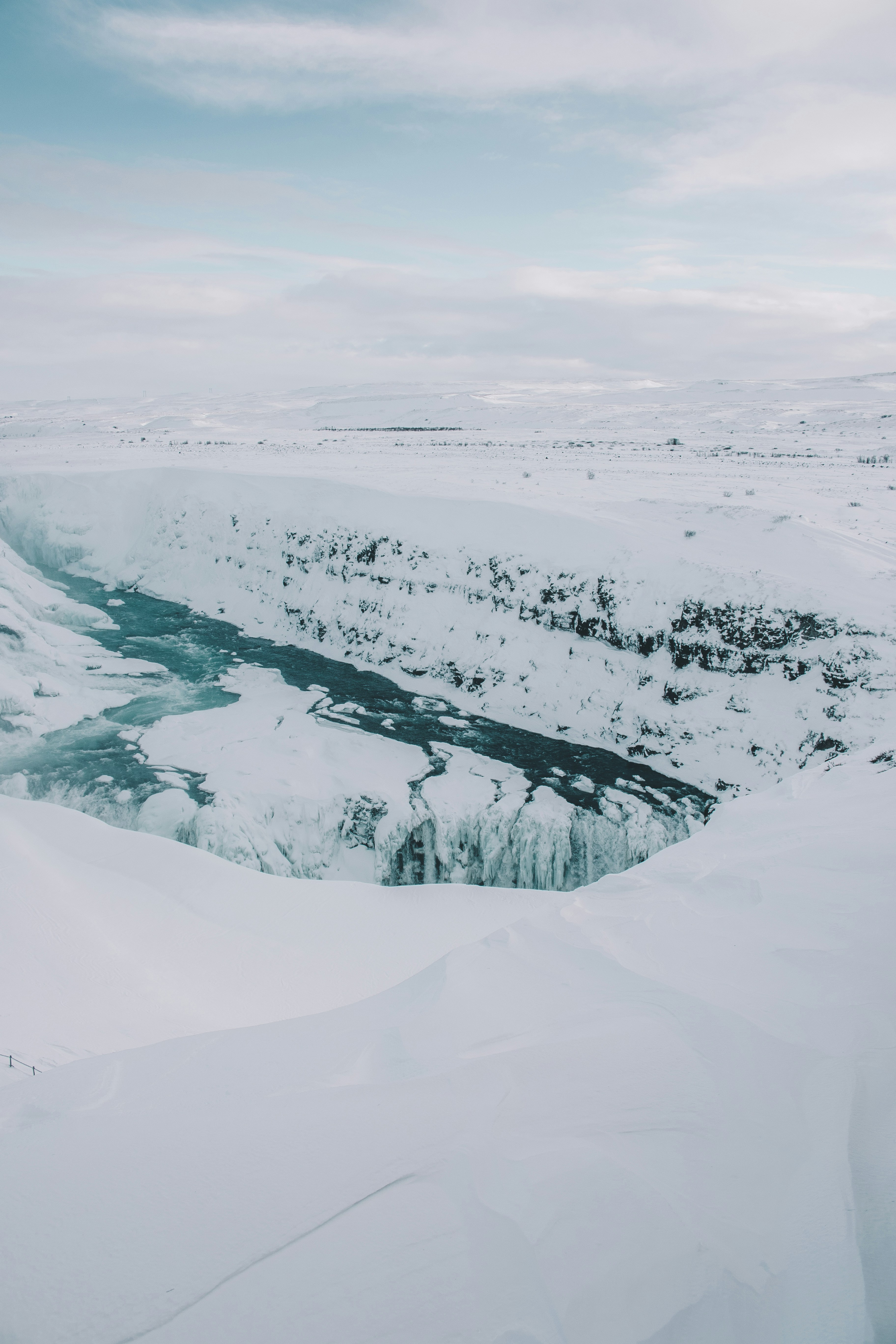 Snow-covered Winter River Gorge