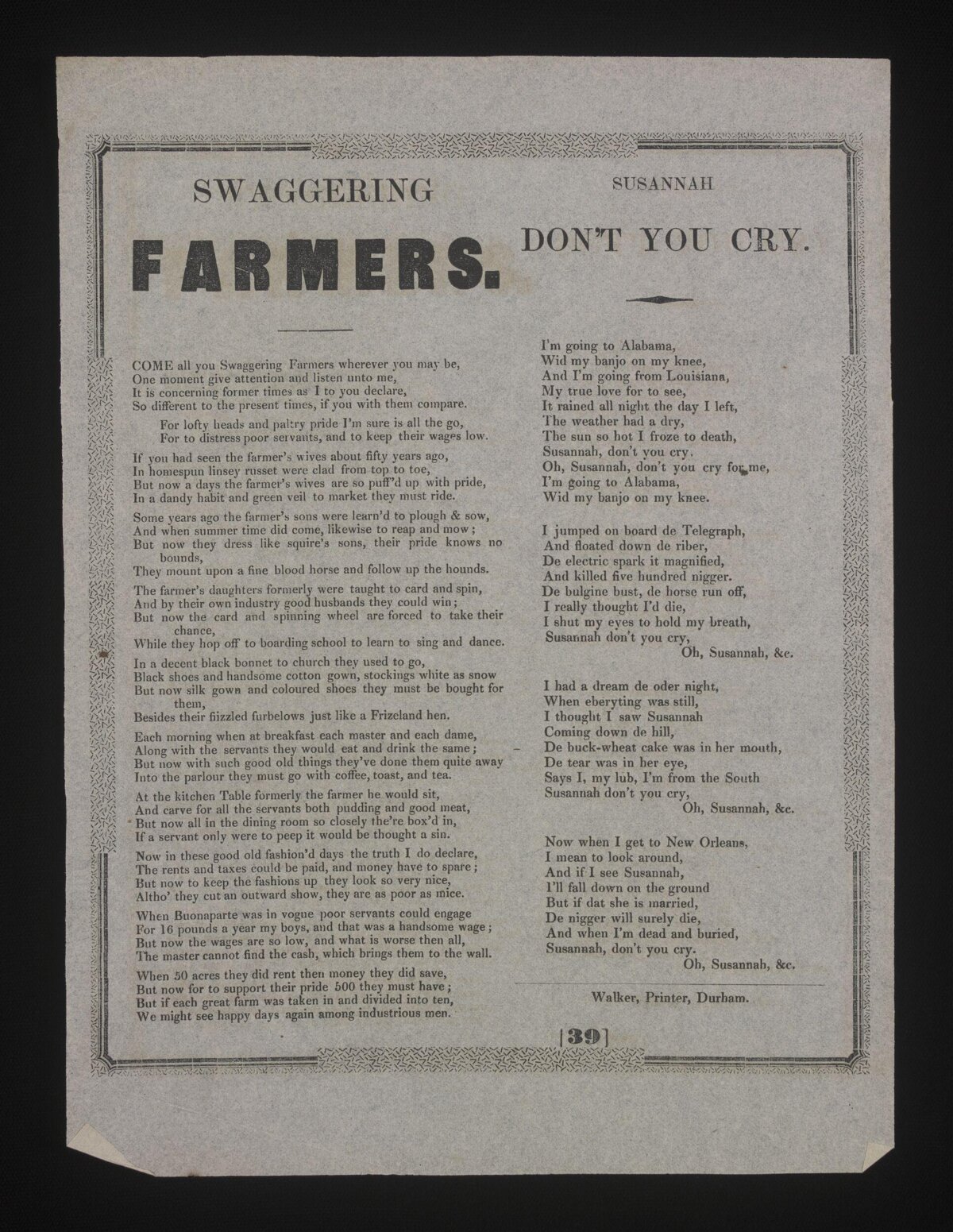 Antique Printed Folk Song Sheet