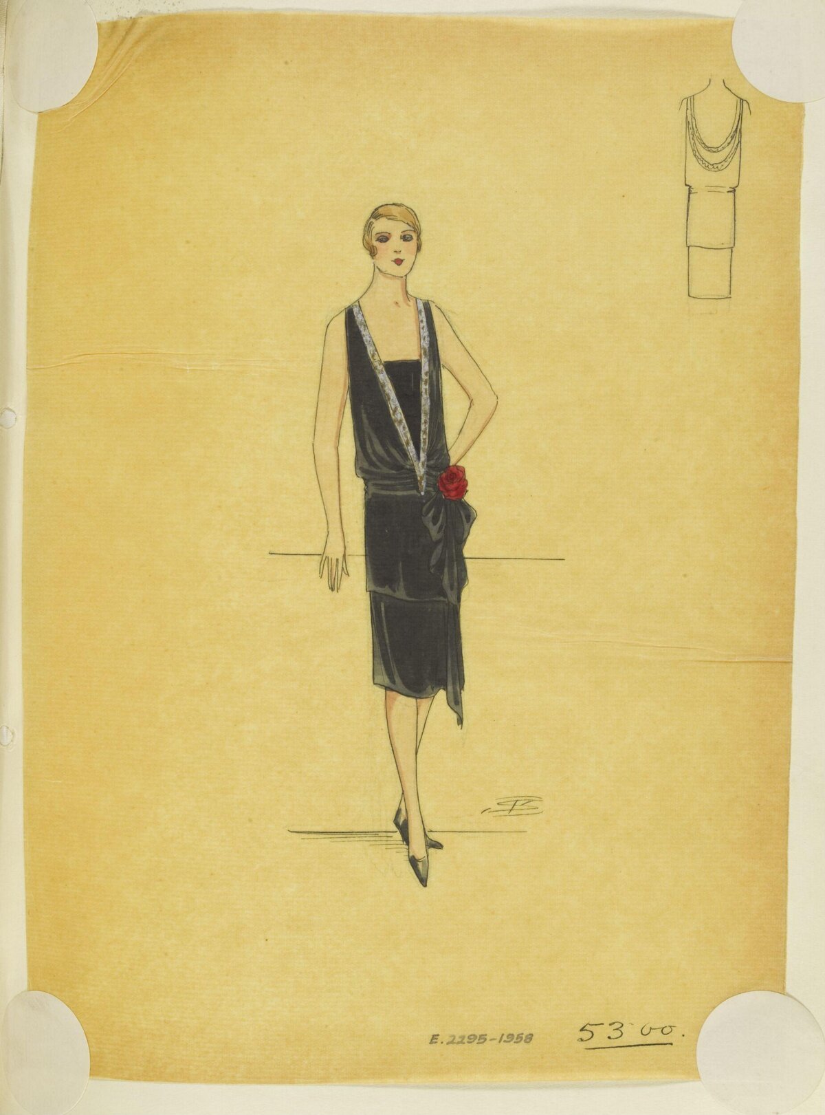 1920s Black Evening Dress Fashion Sketch