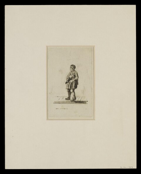 Etching of a Walking Man in Historical Attire
