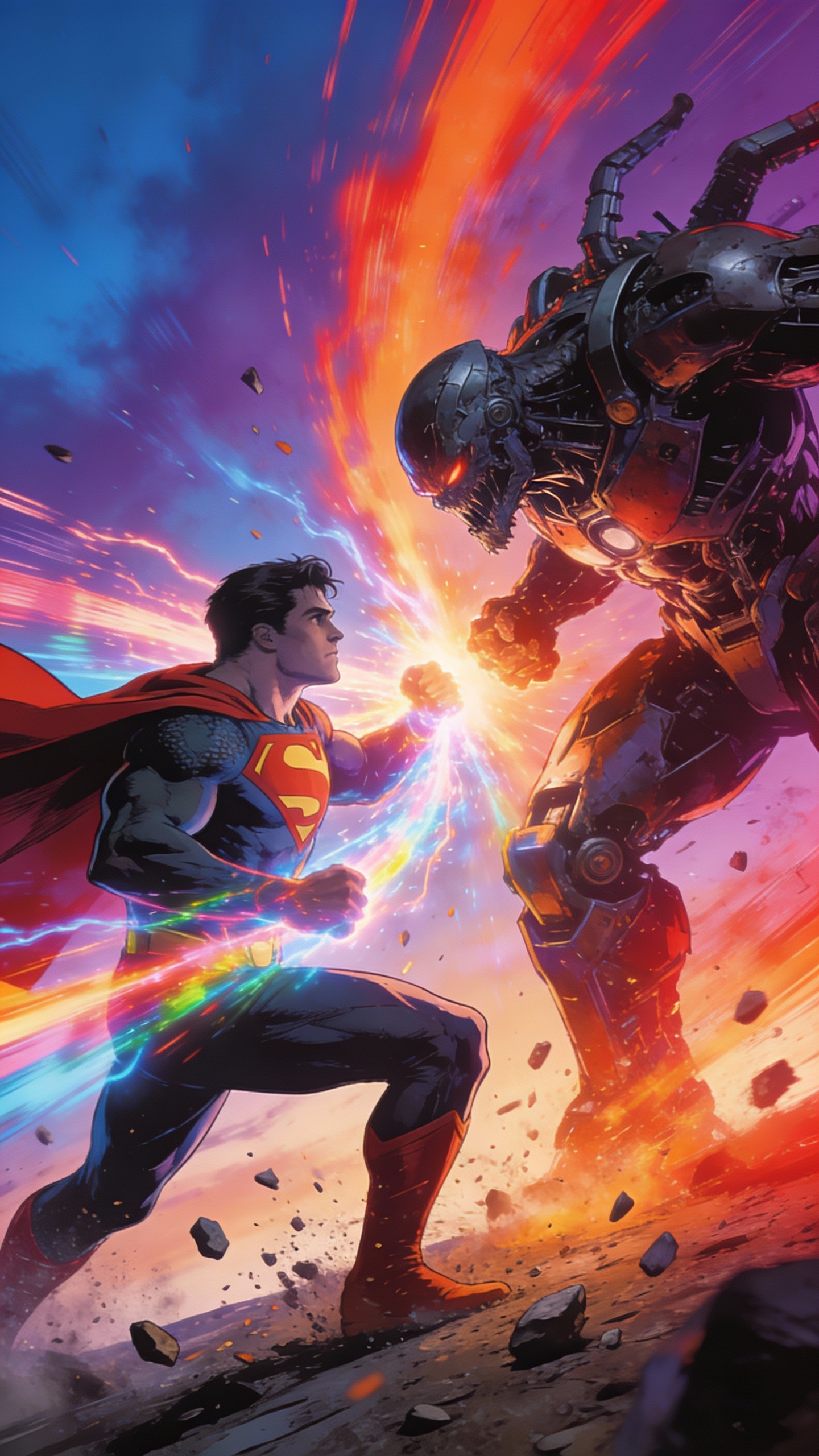 Superman Clashing With Mechanical Villain