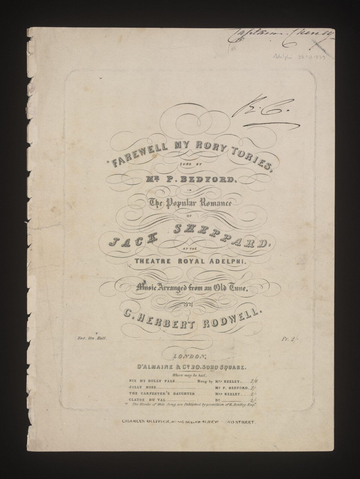 Farewell My Rory Tories Sheet Music Cover