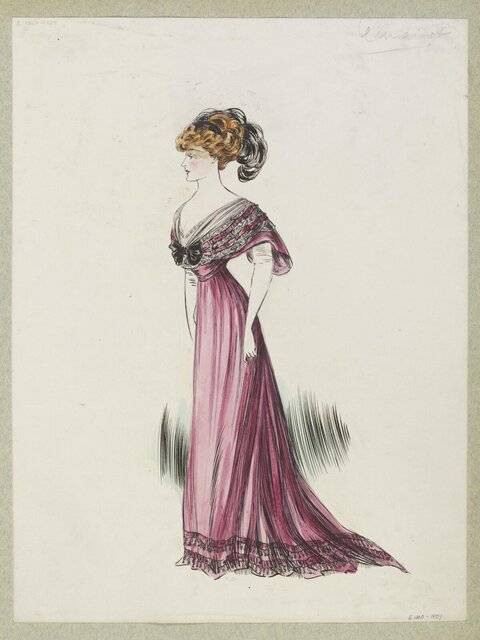Fashion Sketch of Woman in Pink Evening Gown