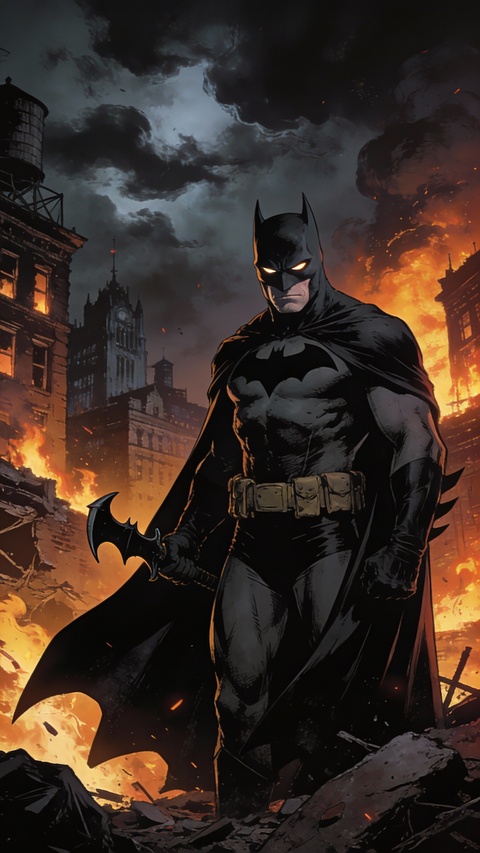 Batman Among Burning Ruins