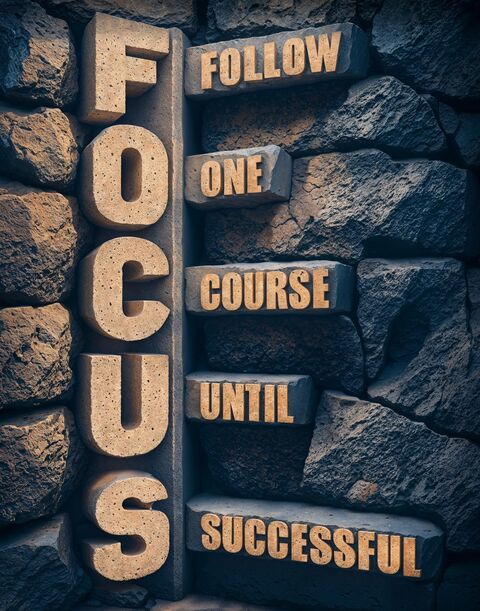 Focus Motivational Quote on Stone Wall