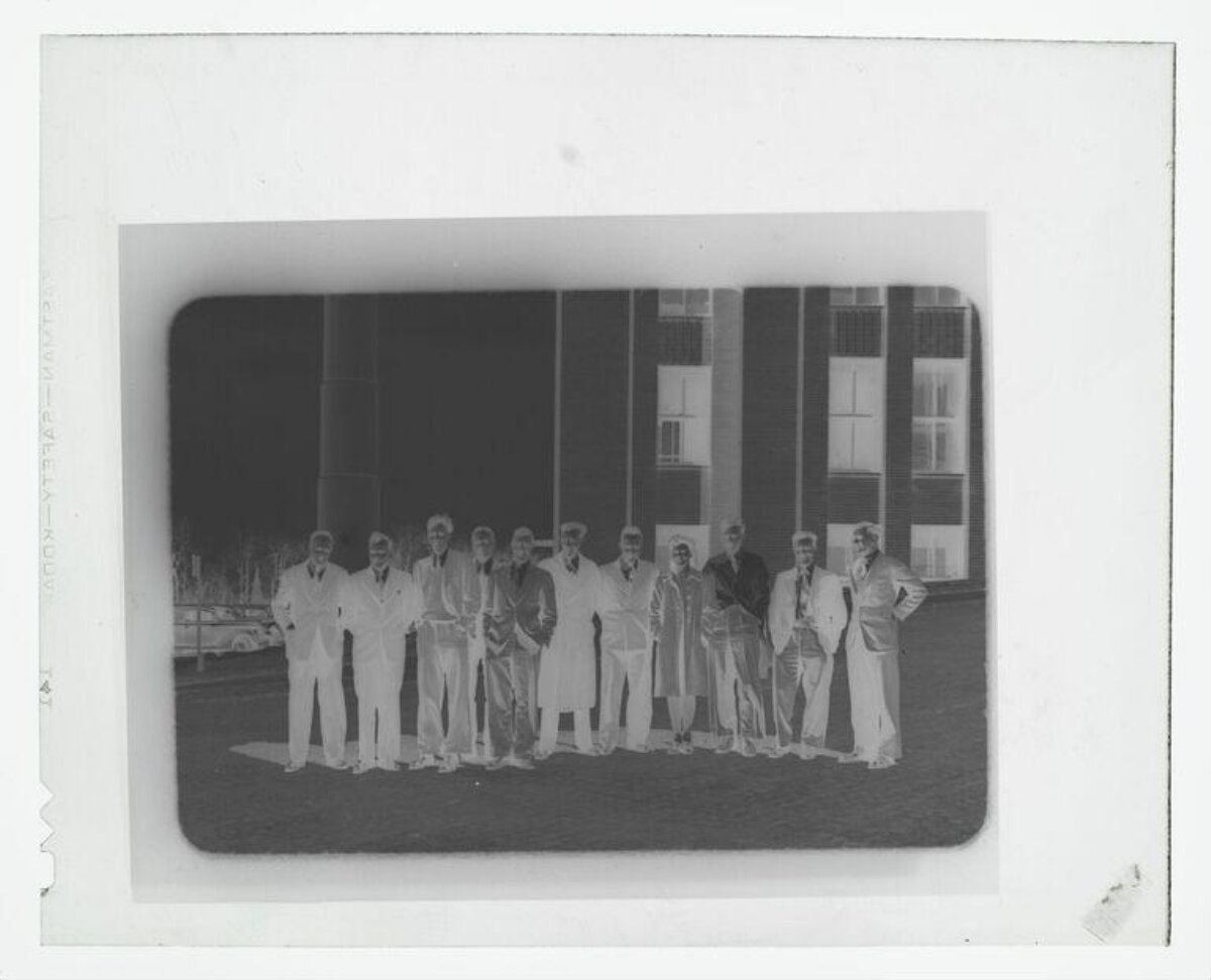 Vintage Group Portrait in Front of Building
