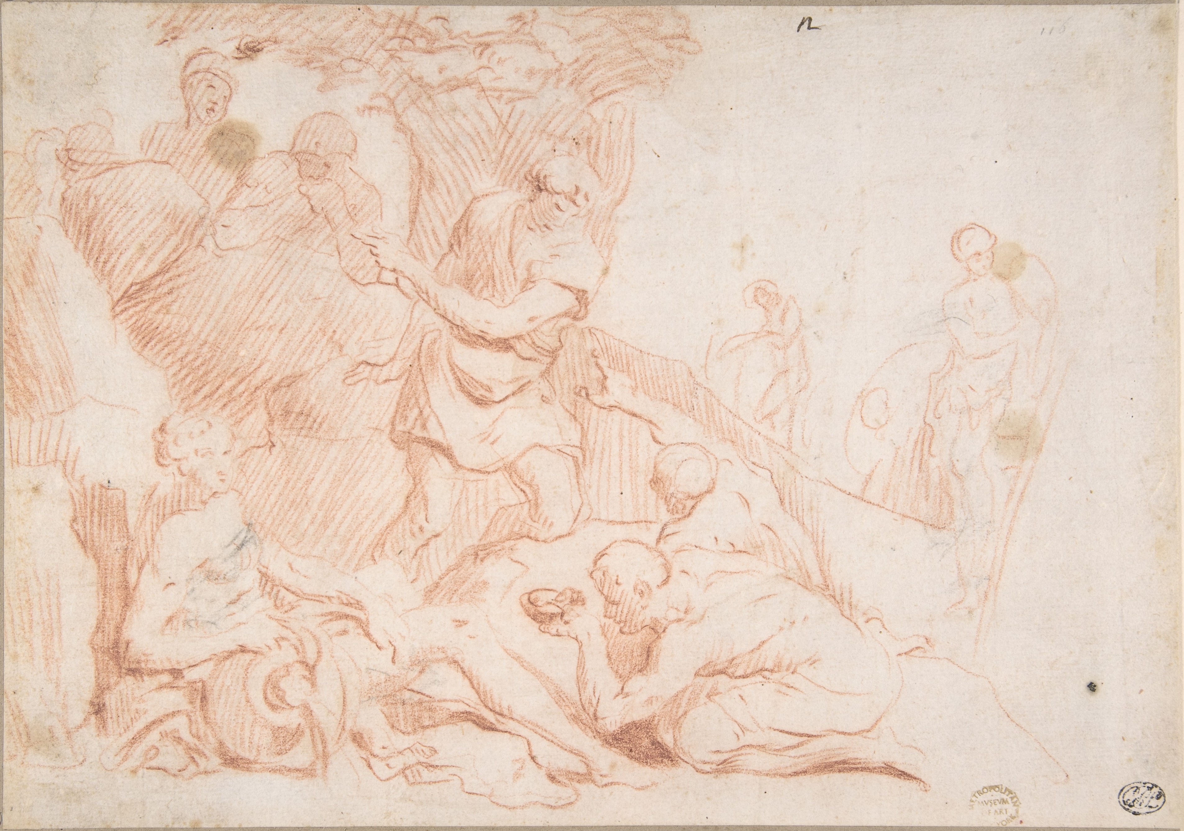 Red Chalk Sketch of Baptism Scene
