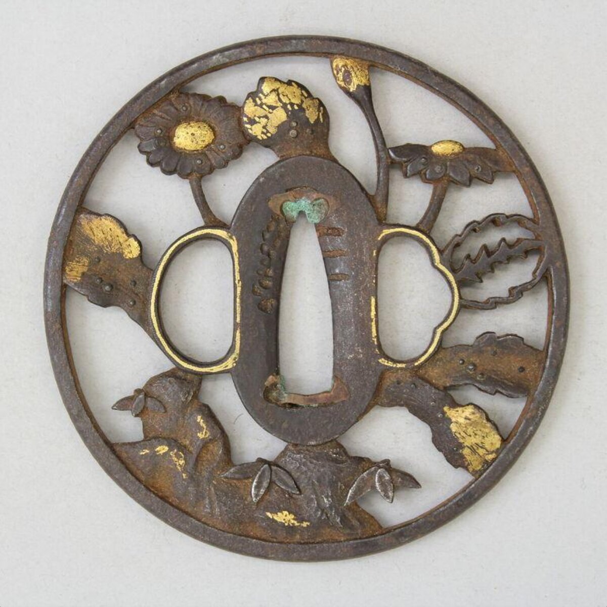 Iron Floral Japanese Sword Tsuba