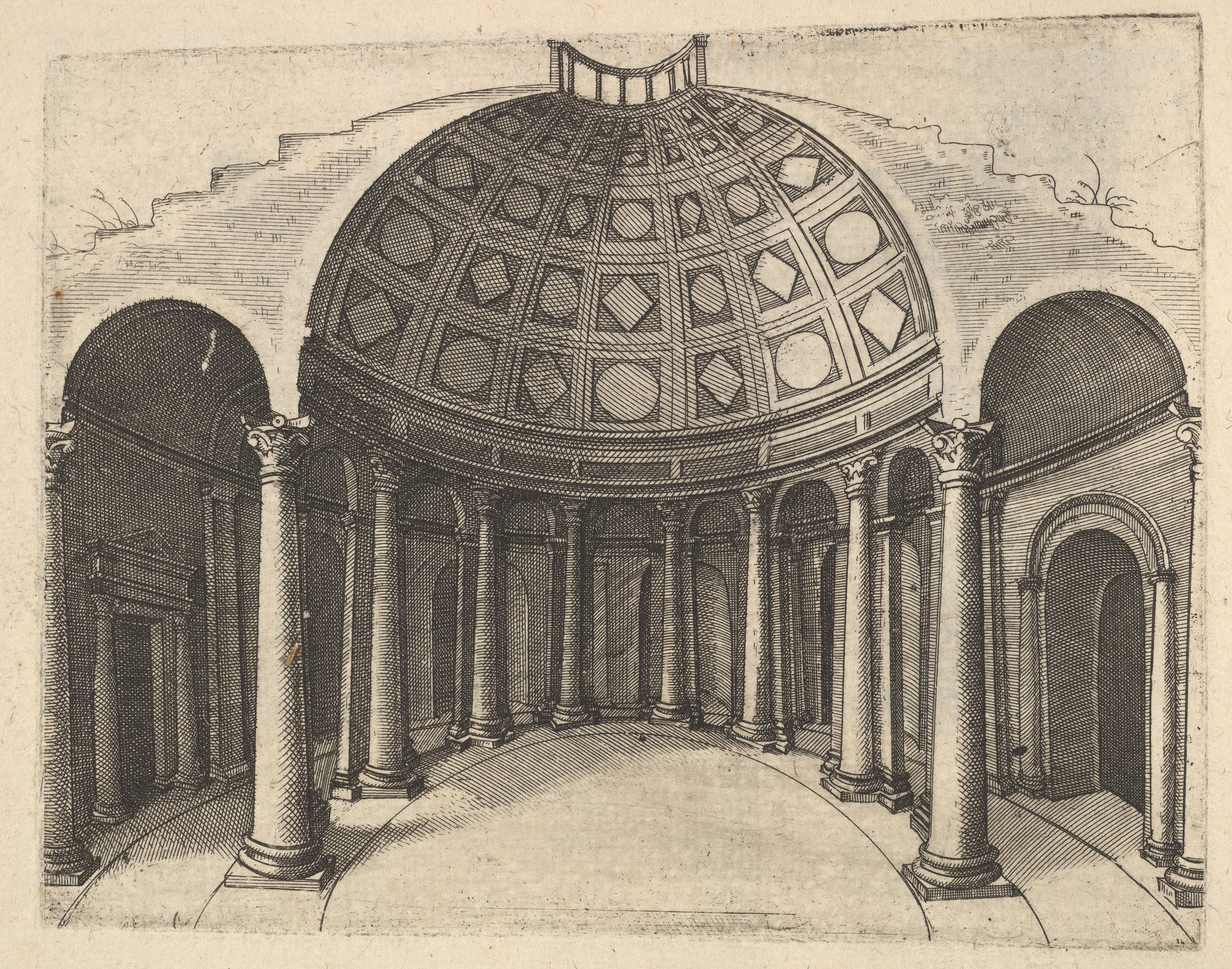 Domed Building Interior Etching