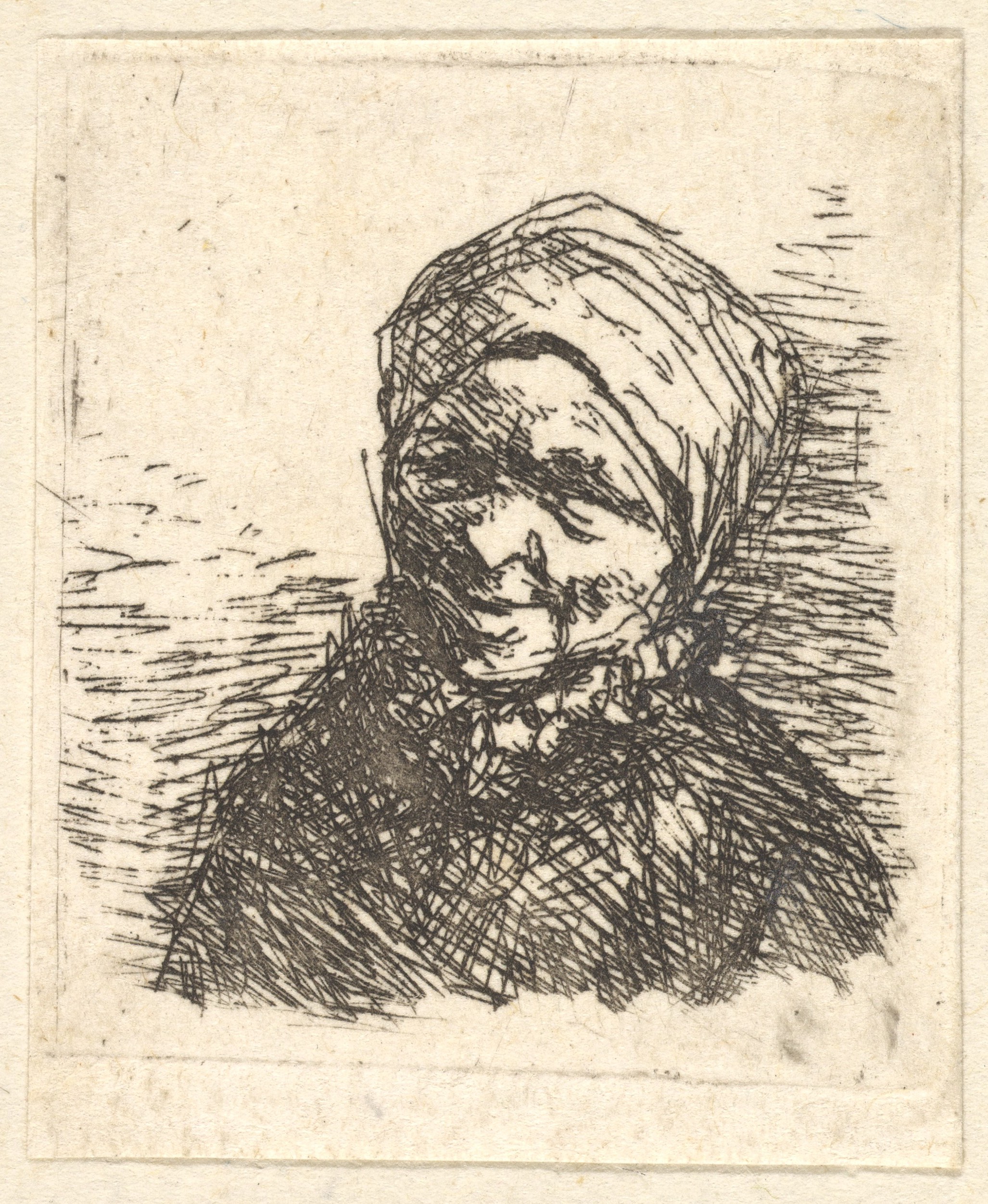 Etching Portrait of Woman with Headwrap