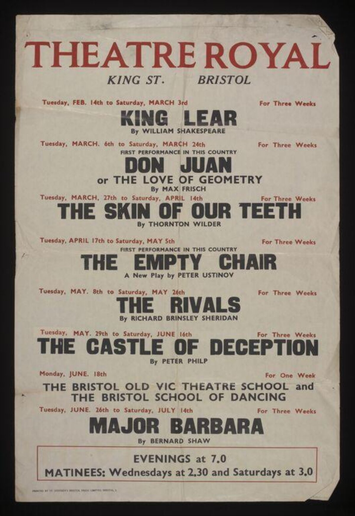 Bristol Theatre Royal Playbill Poster