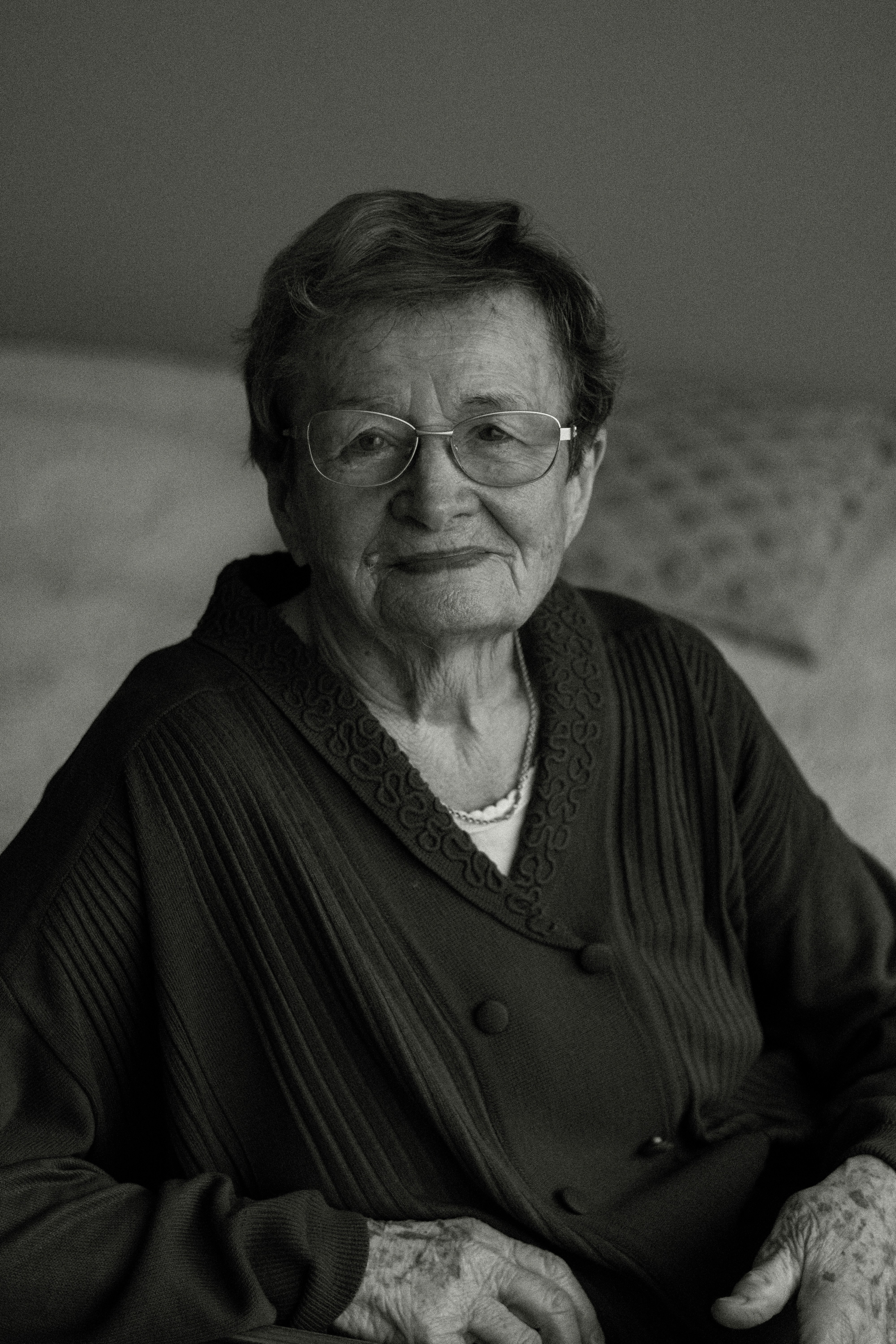 Black and White Portrait of Elderly Woman