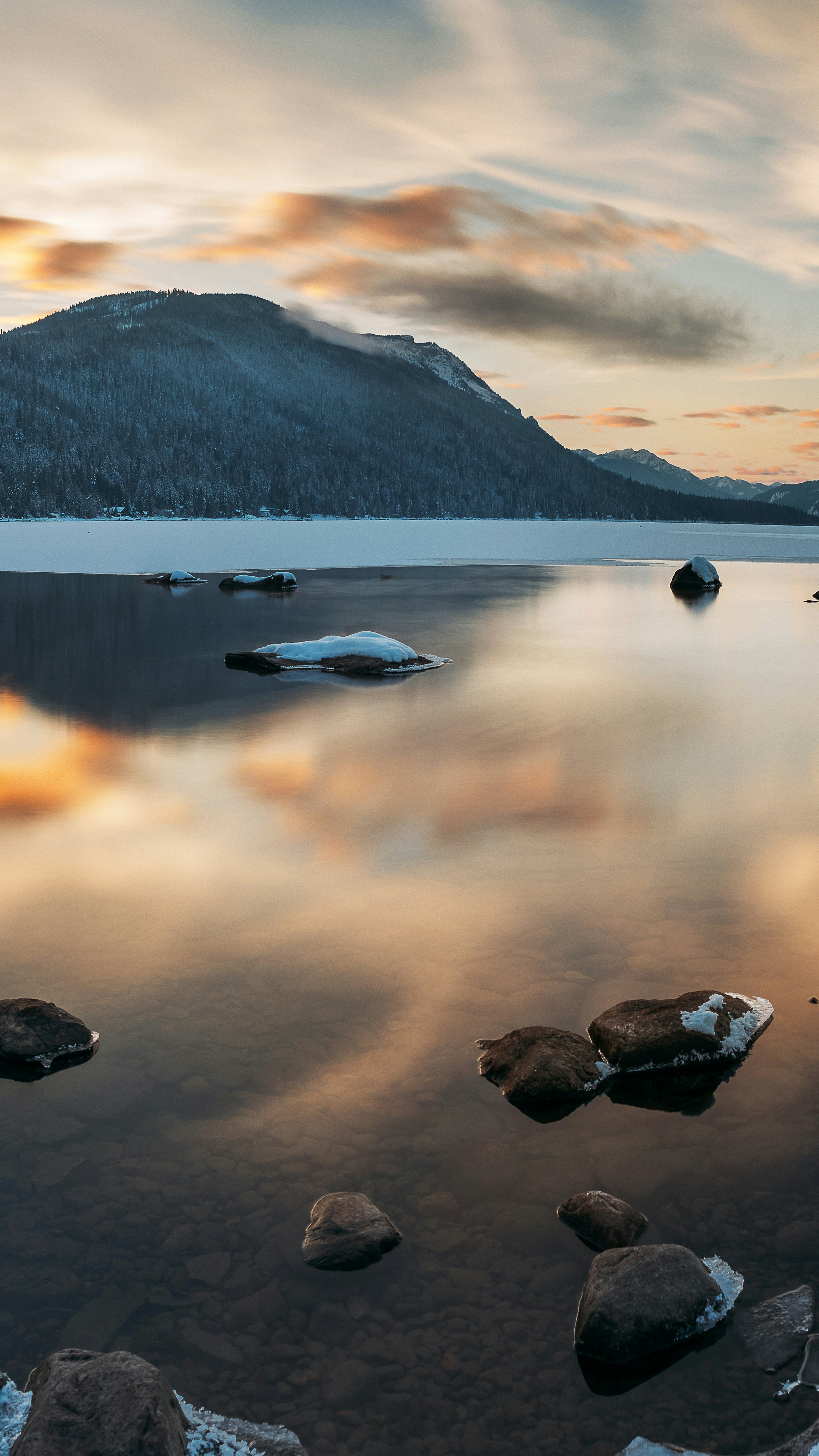 Winter Mountain Lake Sunset