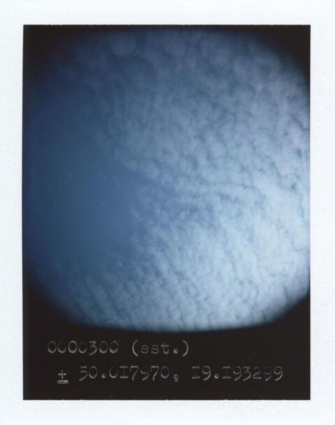 Blue Cloudy Sky Polaroid with Coordinates