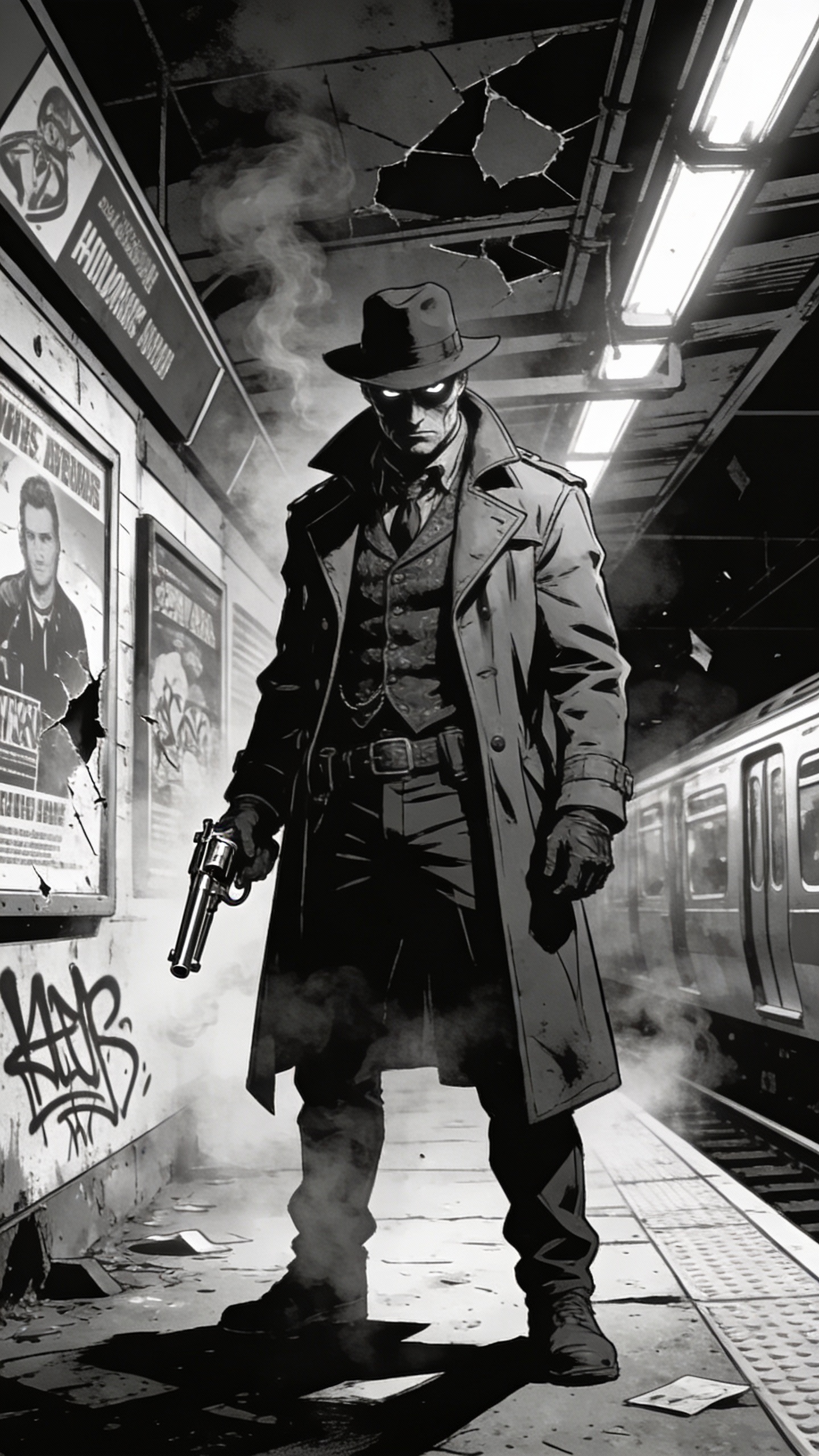 Noir Detective on Subway Platform