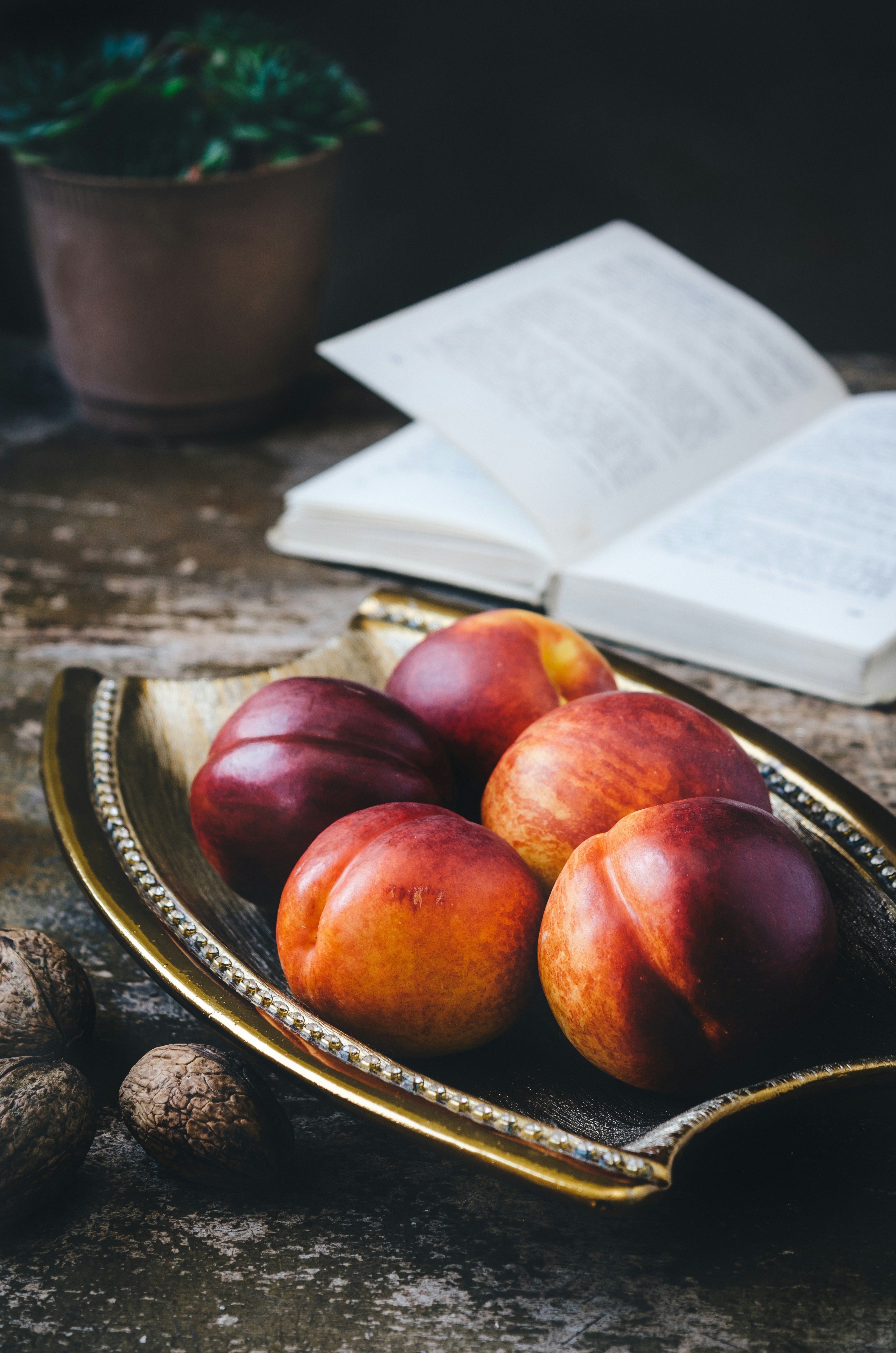 Nectarines on Golden Leaf Tray