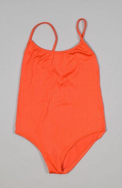 Orange Ribbed One-piece Swimsuit