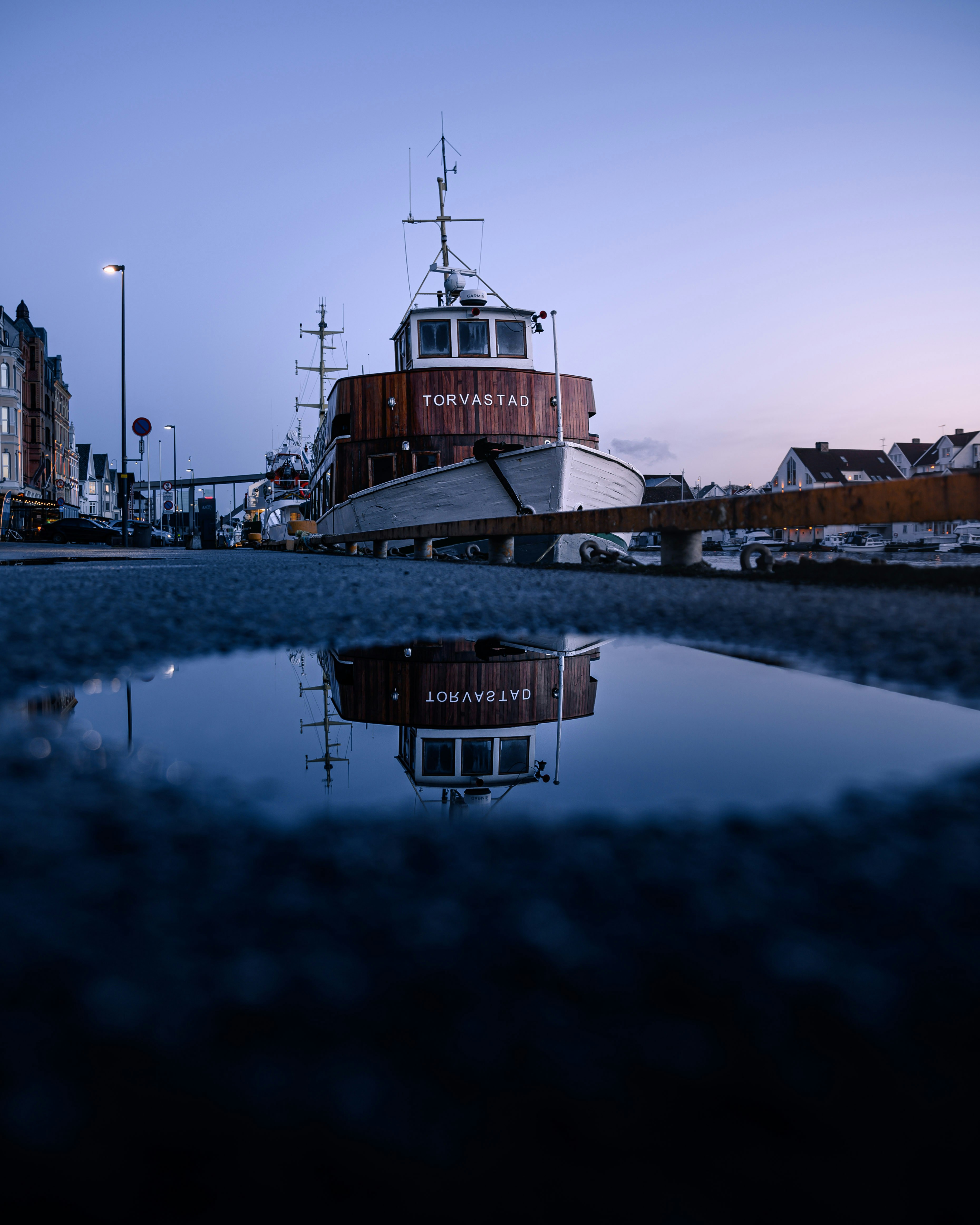 Dusk Harbor Boat Reflection