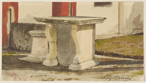 Watercolor of Pompeii Ancient Stone Table