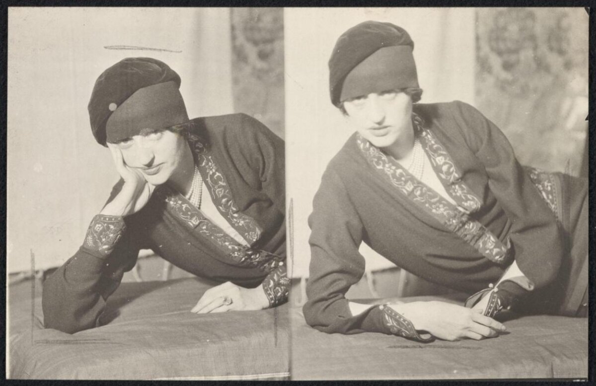 Two Portrait Poses of a Vintage Woman