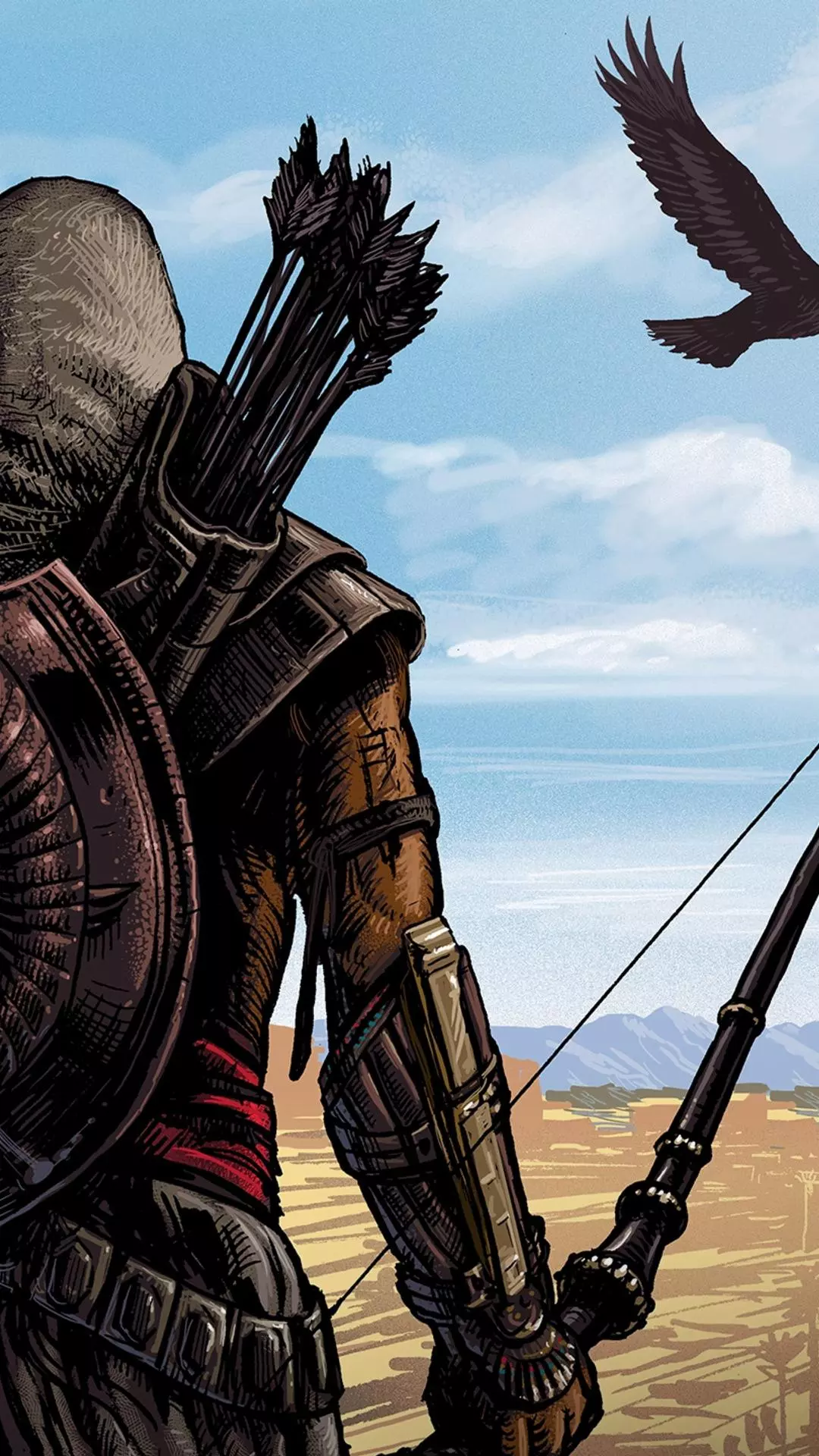 Bald Archer Warrior Overlooking Arid Plains