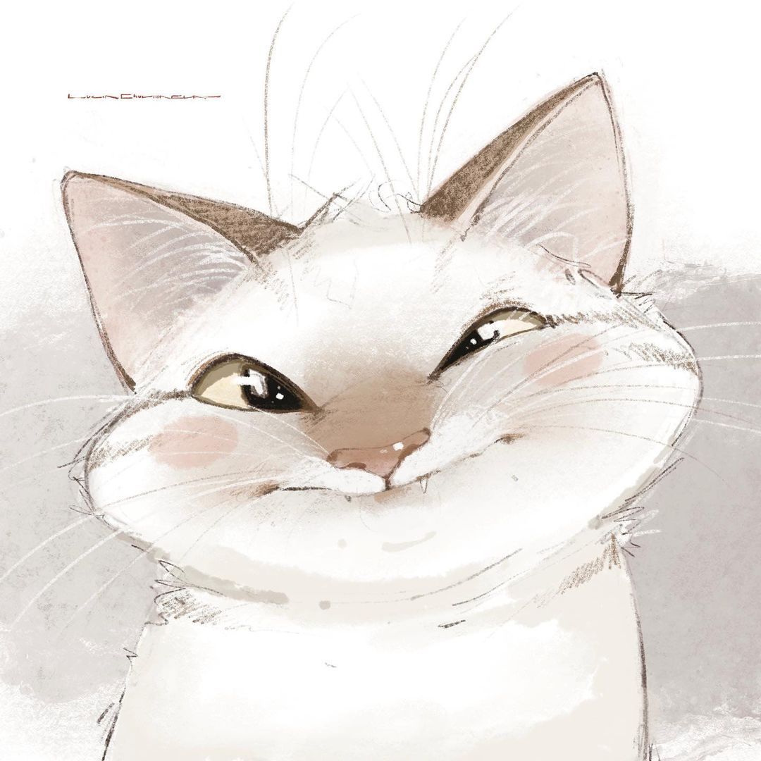 Smug White Cat Illustration