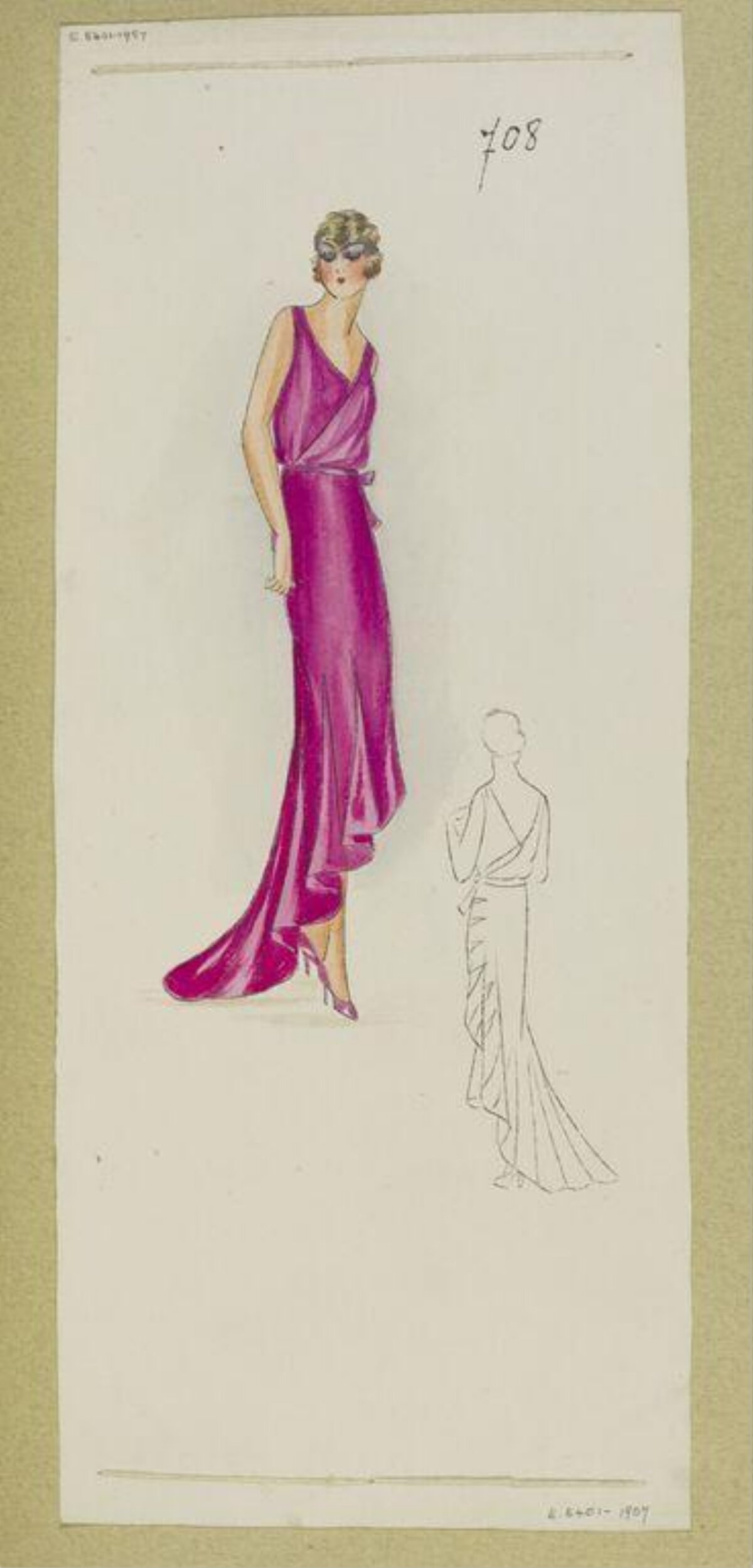 Vintage Purple Evening Gown Fashion Sketch