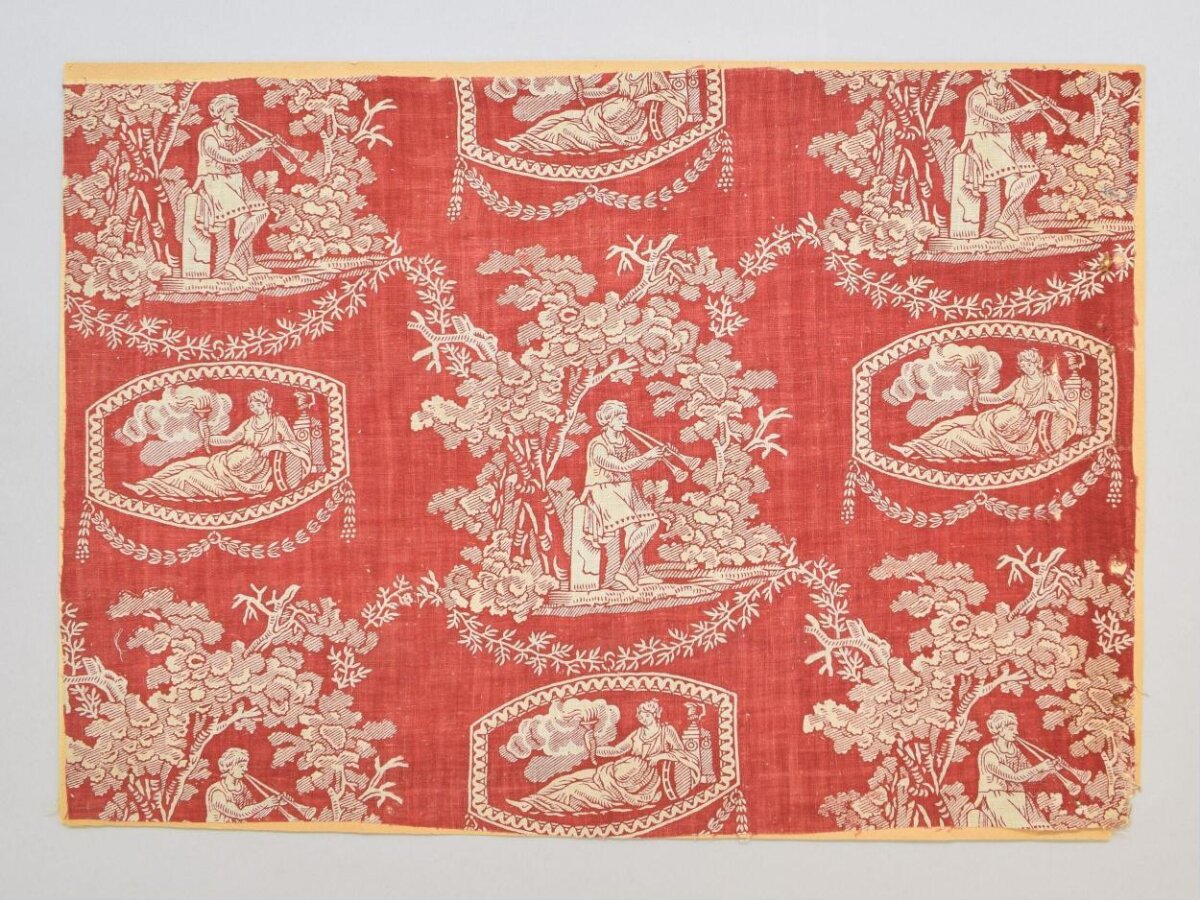 Red Classical Figure Printed Textile Fragment
