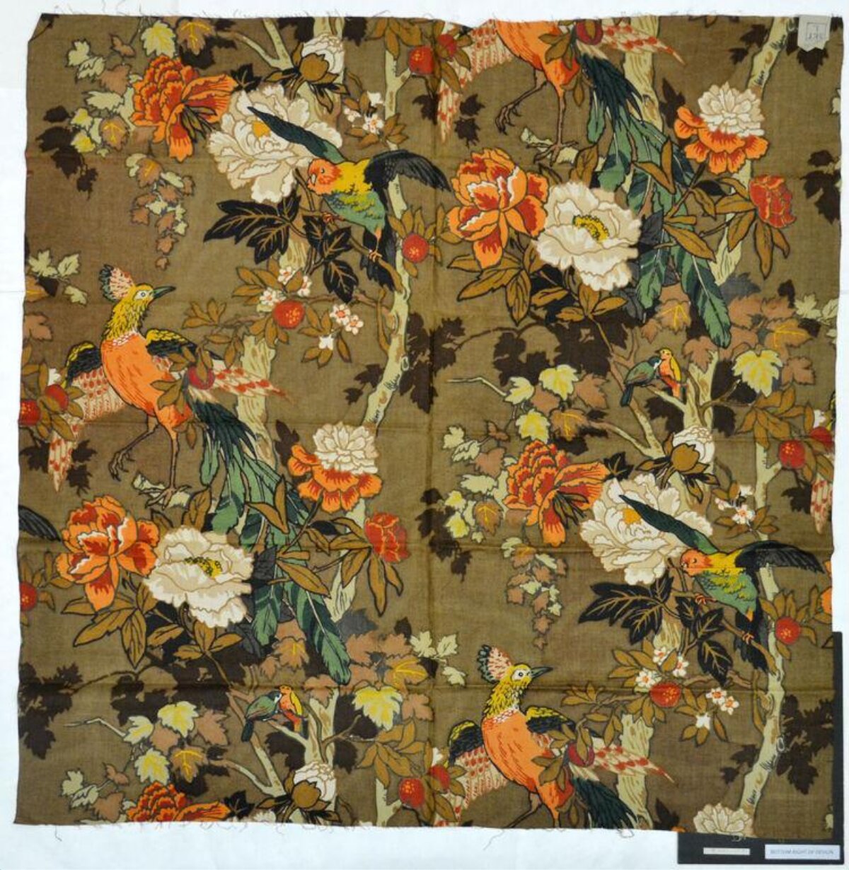 Vintage Bird and Flower Textile Print