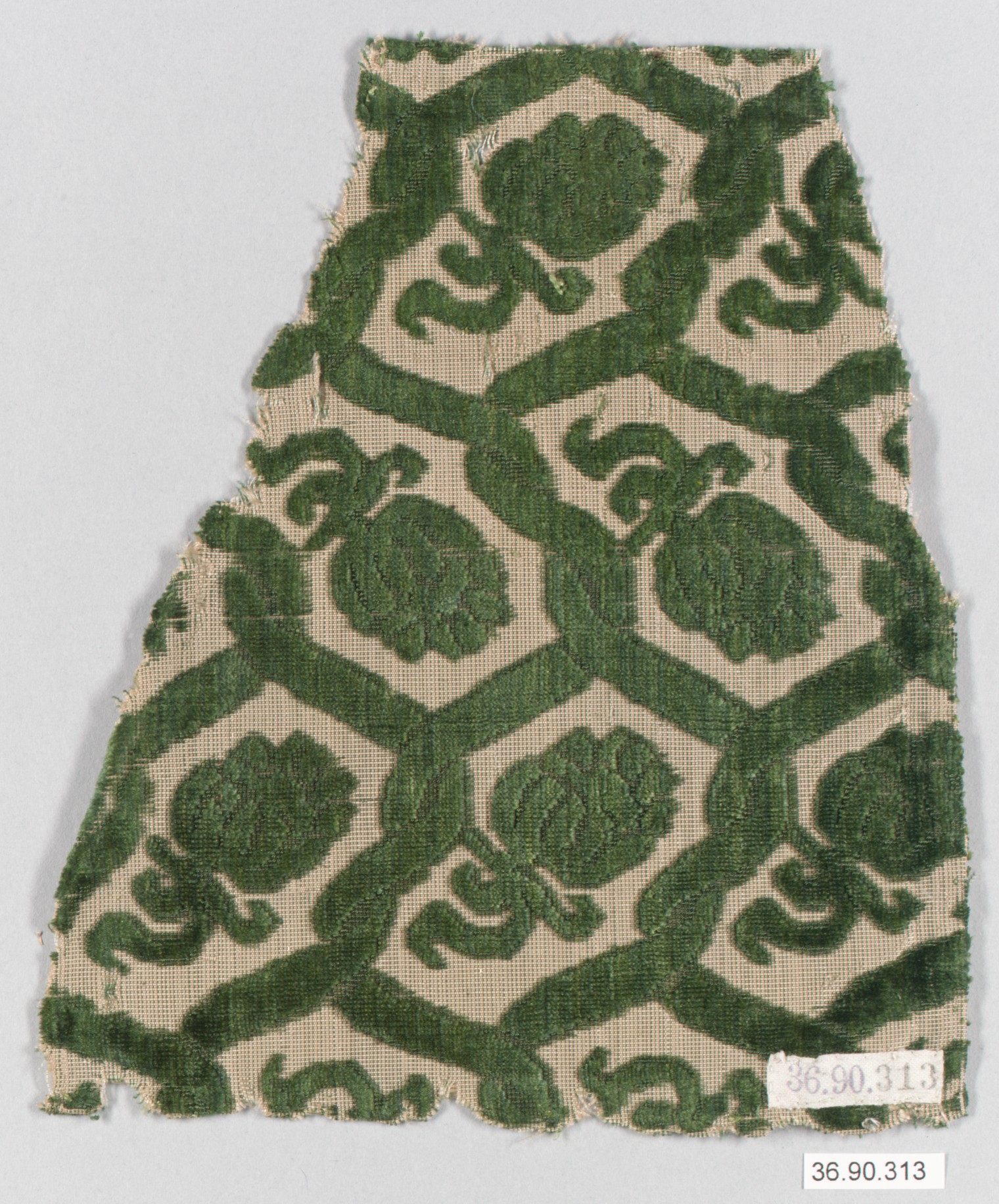 Antique Green Patterned Textile Fragment
