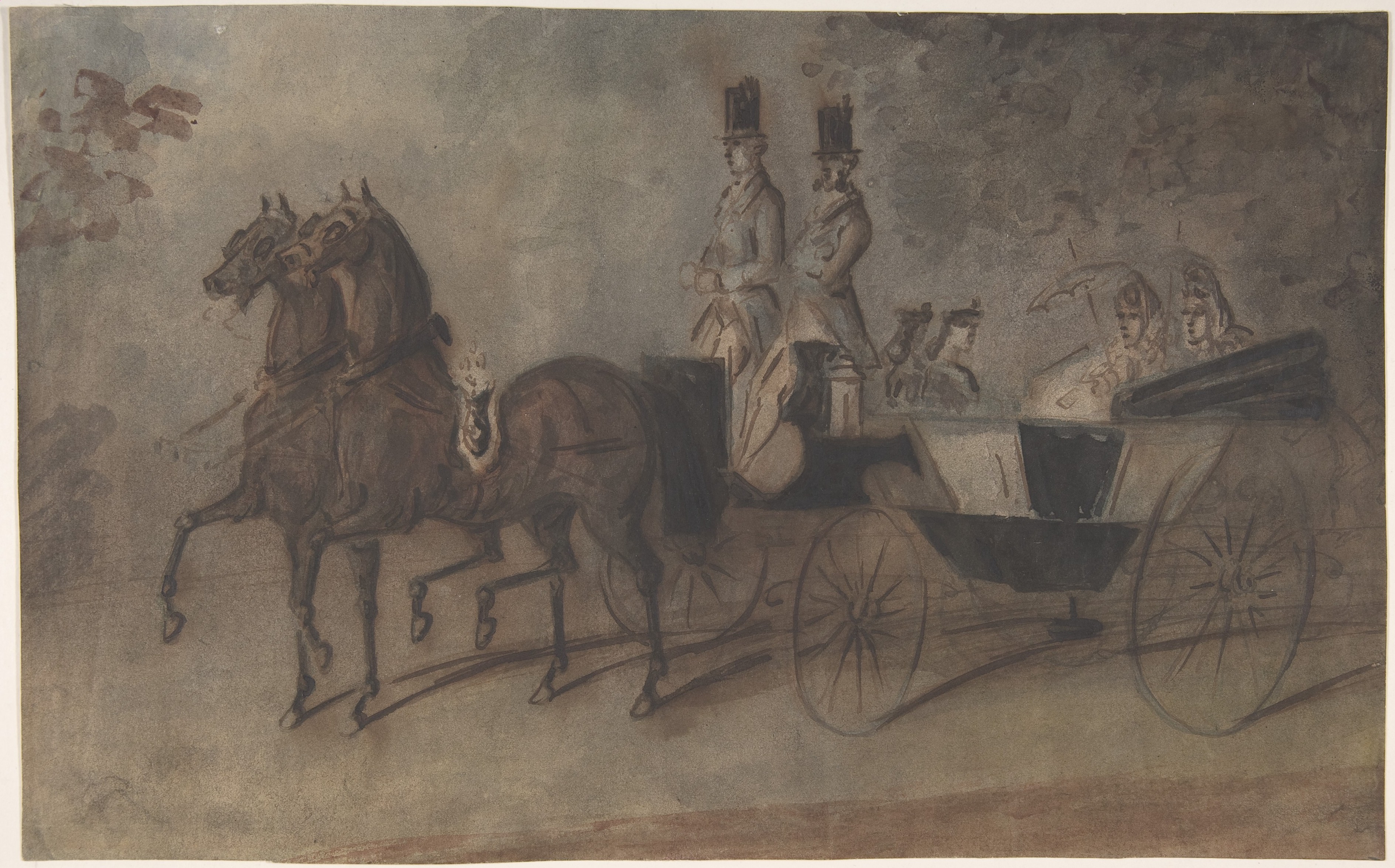 Watercolor Horse-drawn Carriage Scene