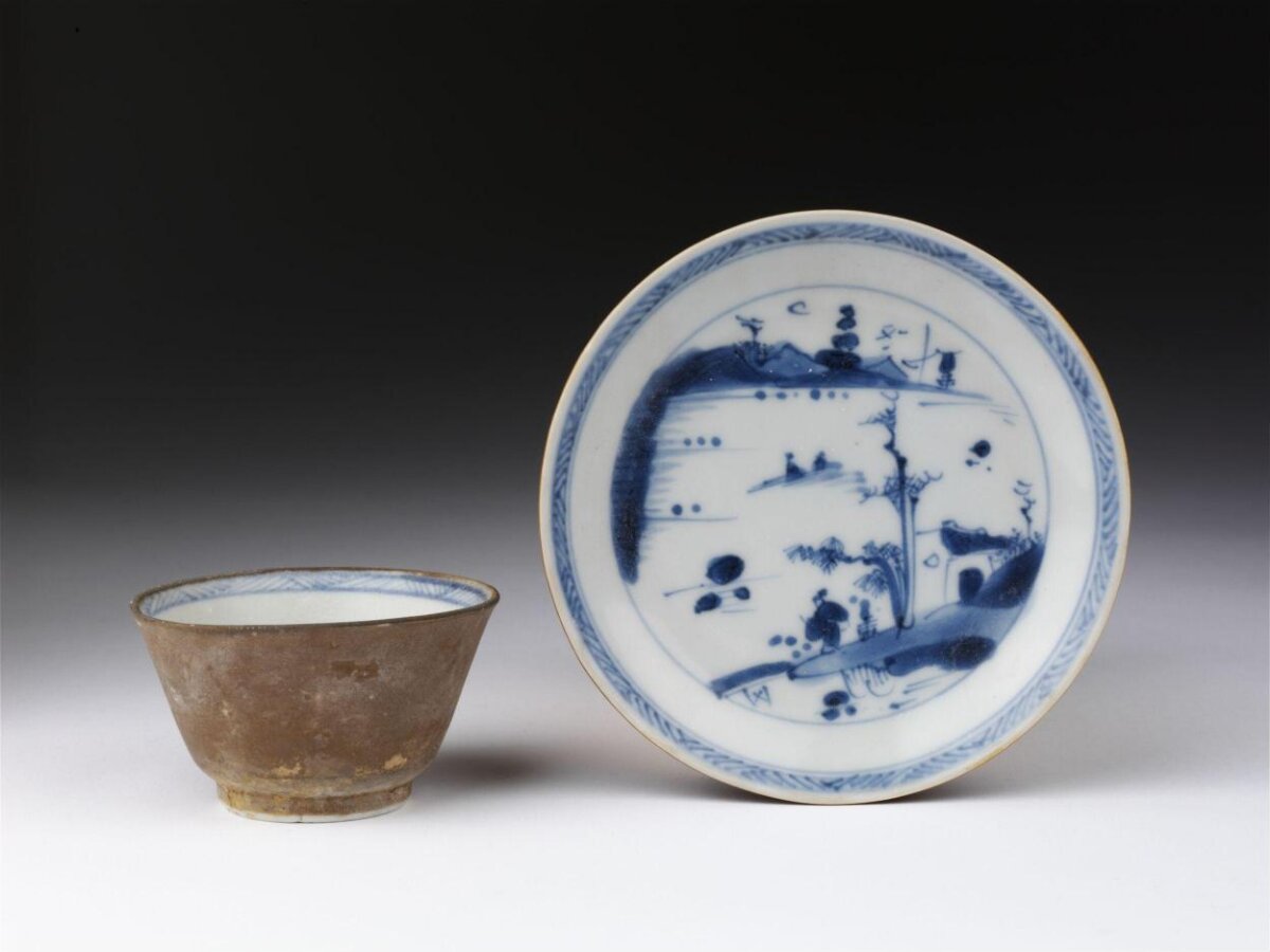 Blue and White Porcelain Cup and Saucer