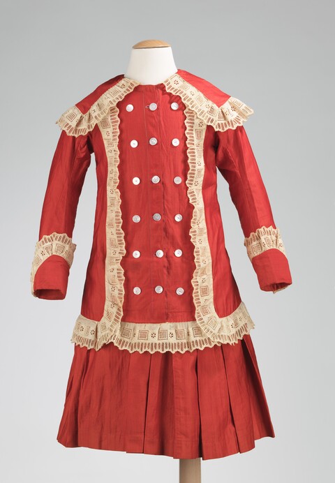 Vintage Red Children's Dress with Lace Trim