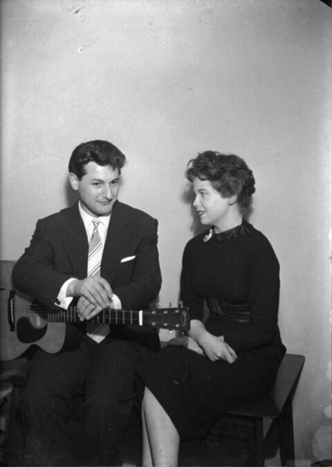 Vintage Young Couple With Guitar