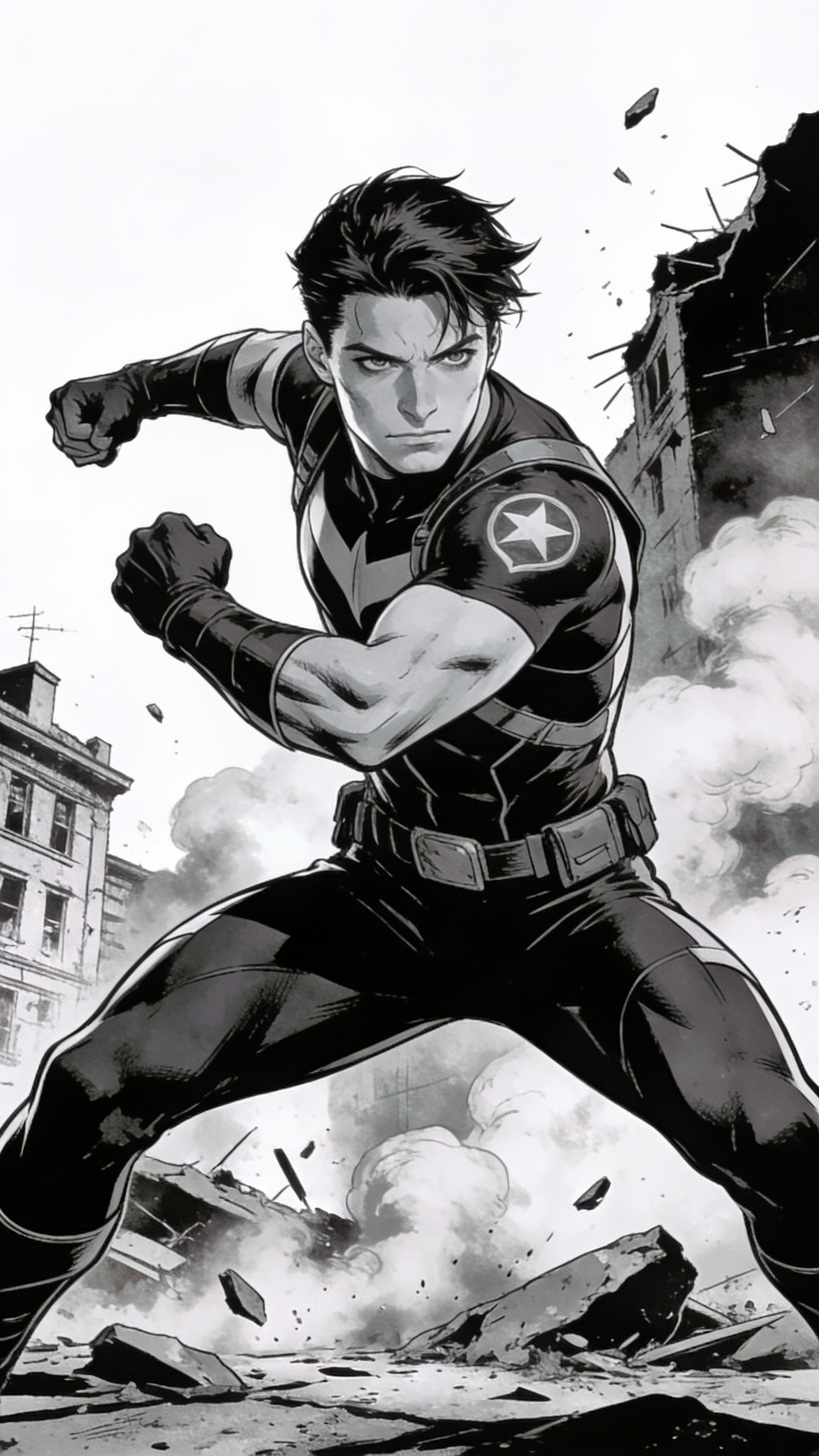 Superhero Stands in Destroyed City