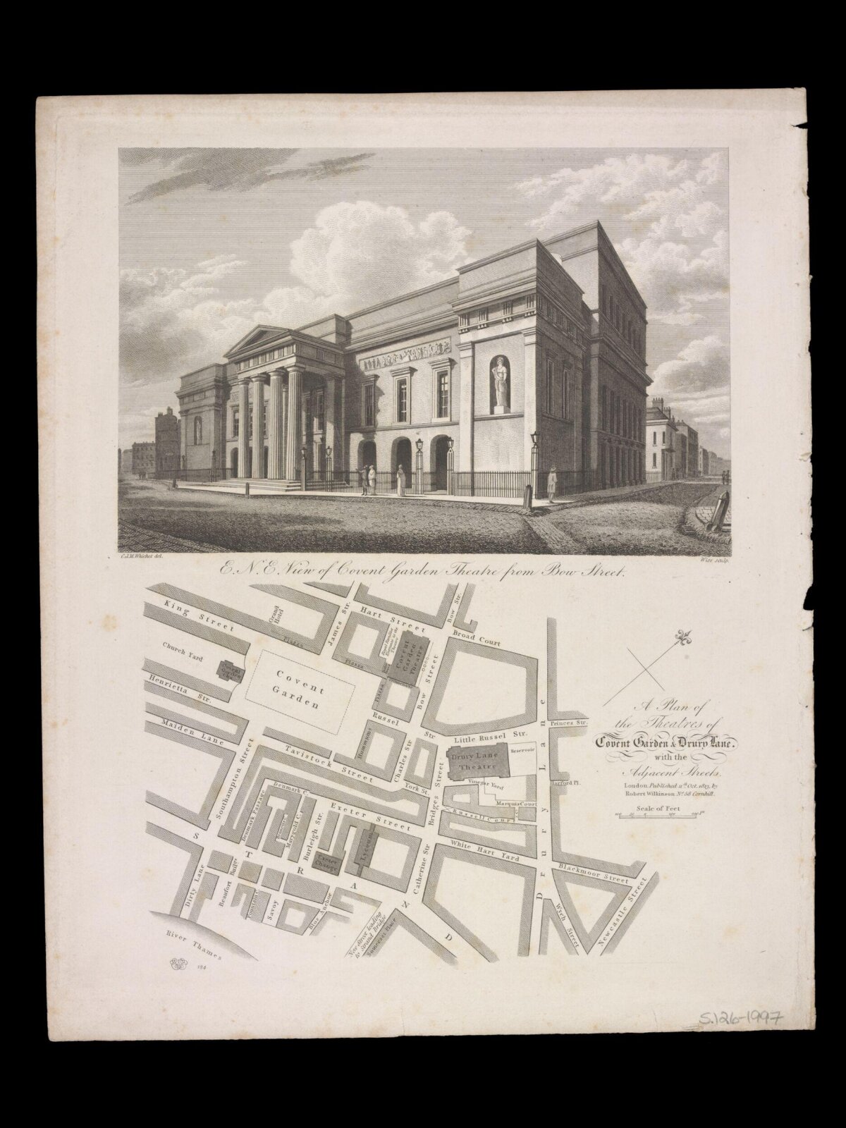 Antique Covent Garden Theatre Engraving and Map