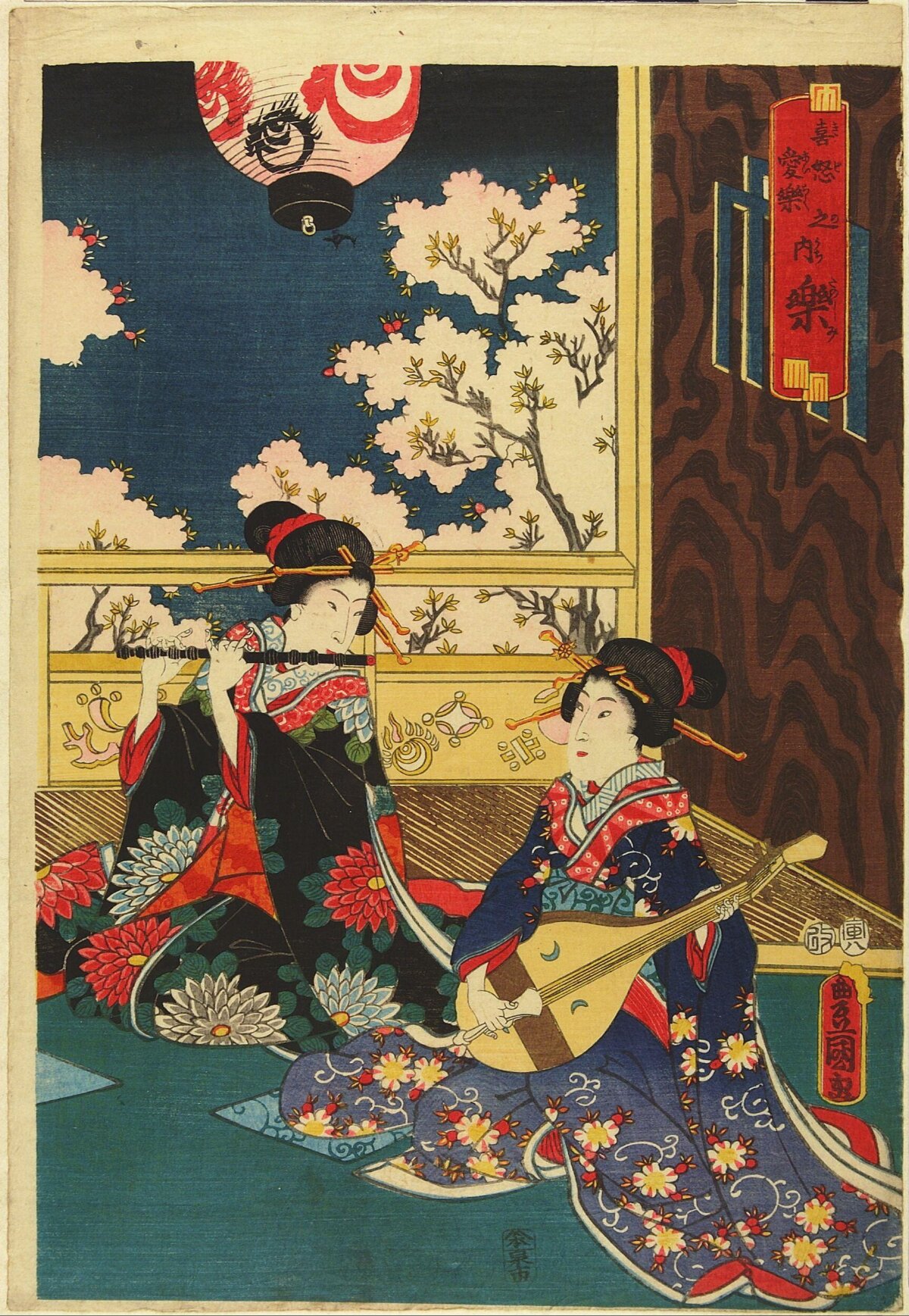 Two Women Playing Music Ukiyo-e