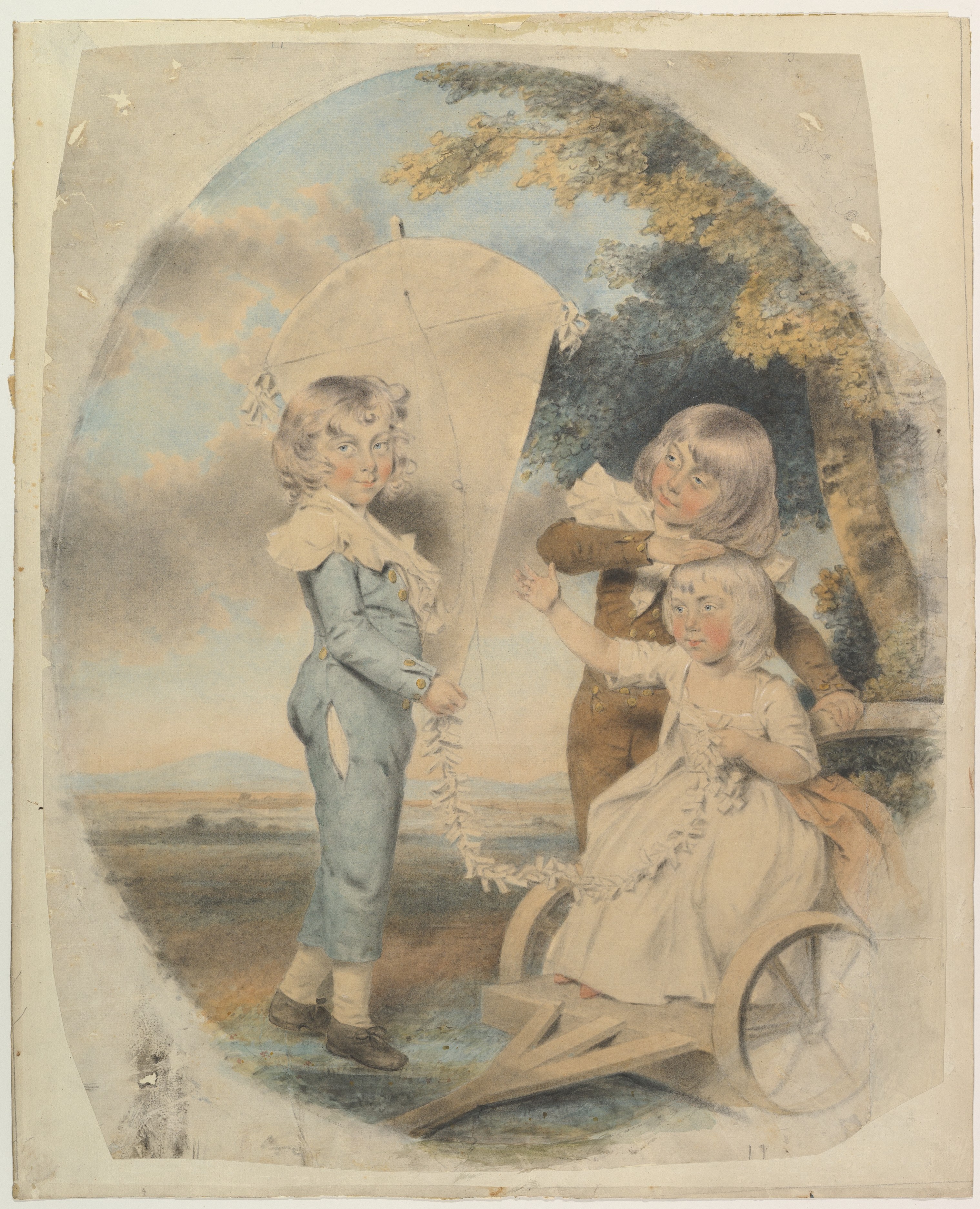 Three Children Playing with Kite