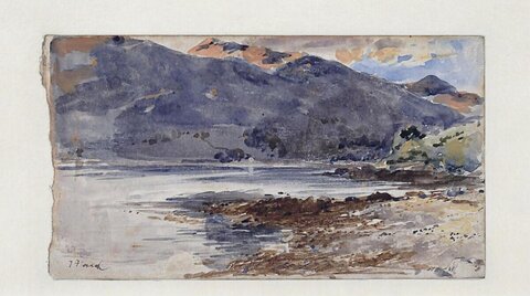 Watercolor Lakeside Mountain Landscape